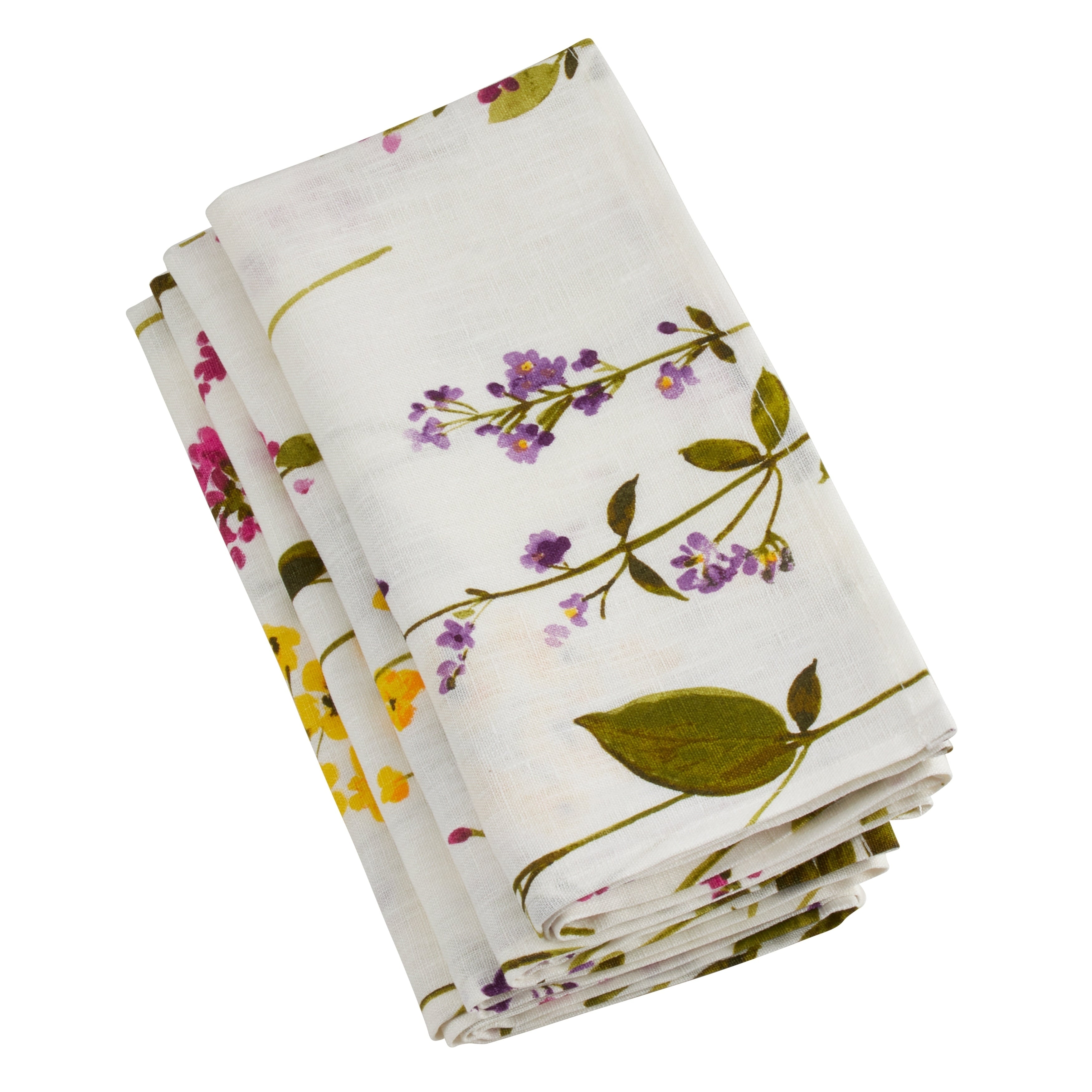 Saro Lifestyle Linen Floral Stem Napkins Set Of 4