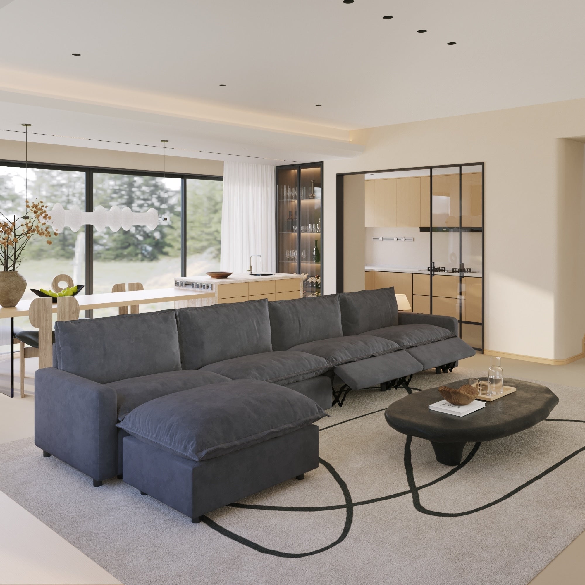 Linen Oversized Power Recliner Sofa Modular Cloud Sectional Couch With Charging
