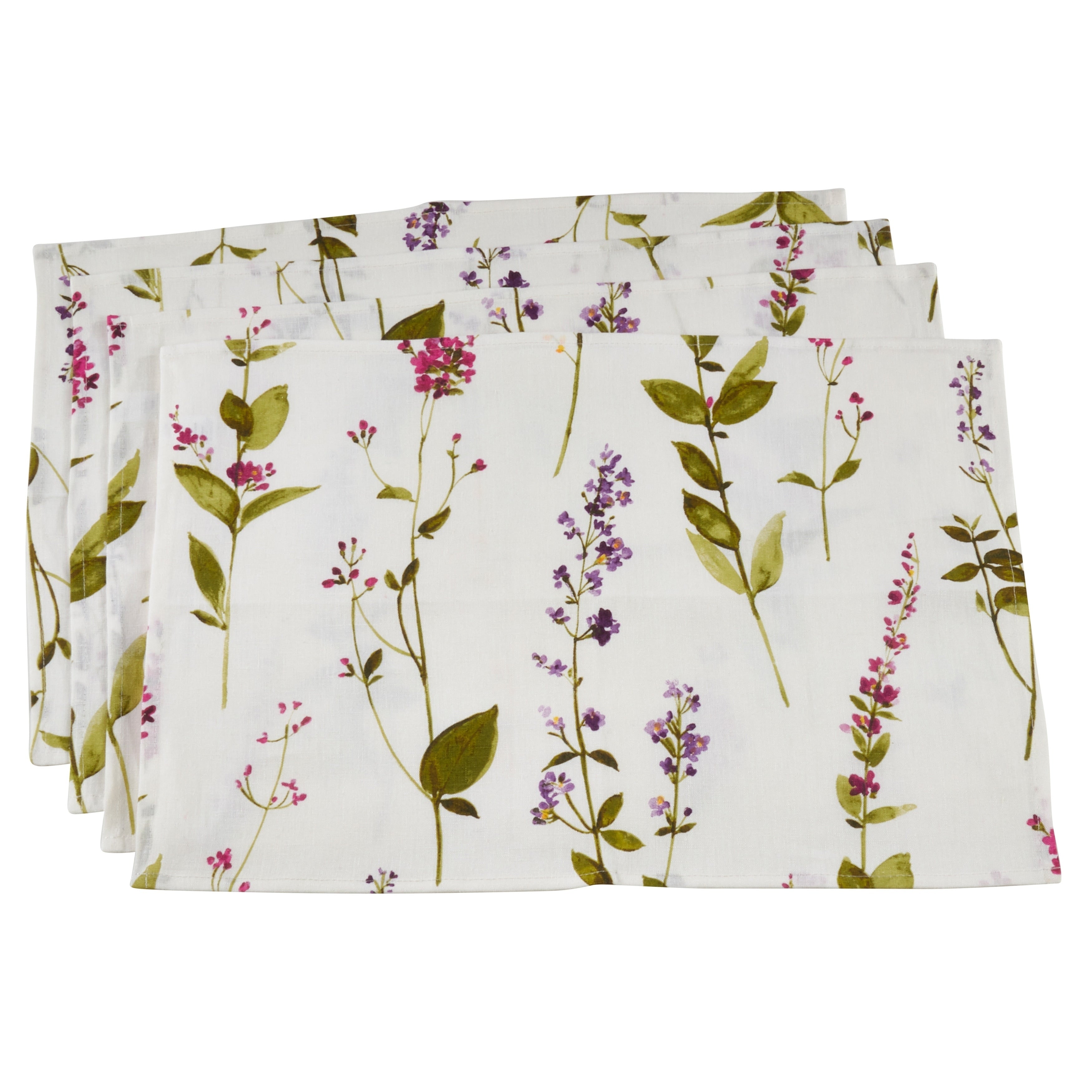 Saro Lifestyle Watercolor Floral Design Off White Linen Table Mats Set Of 4