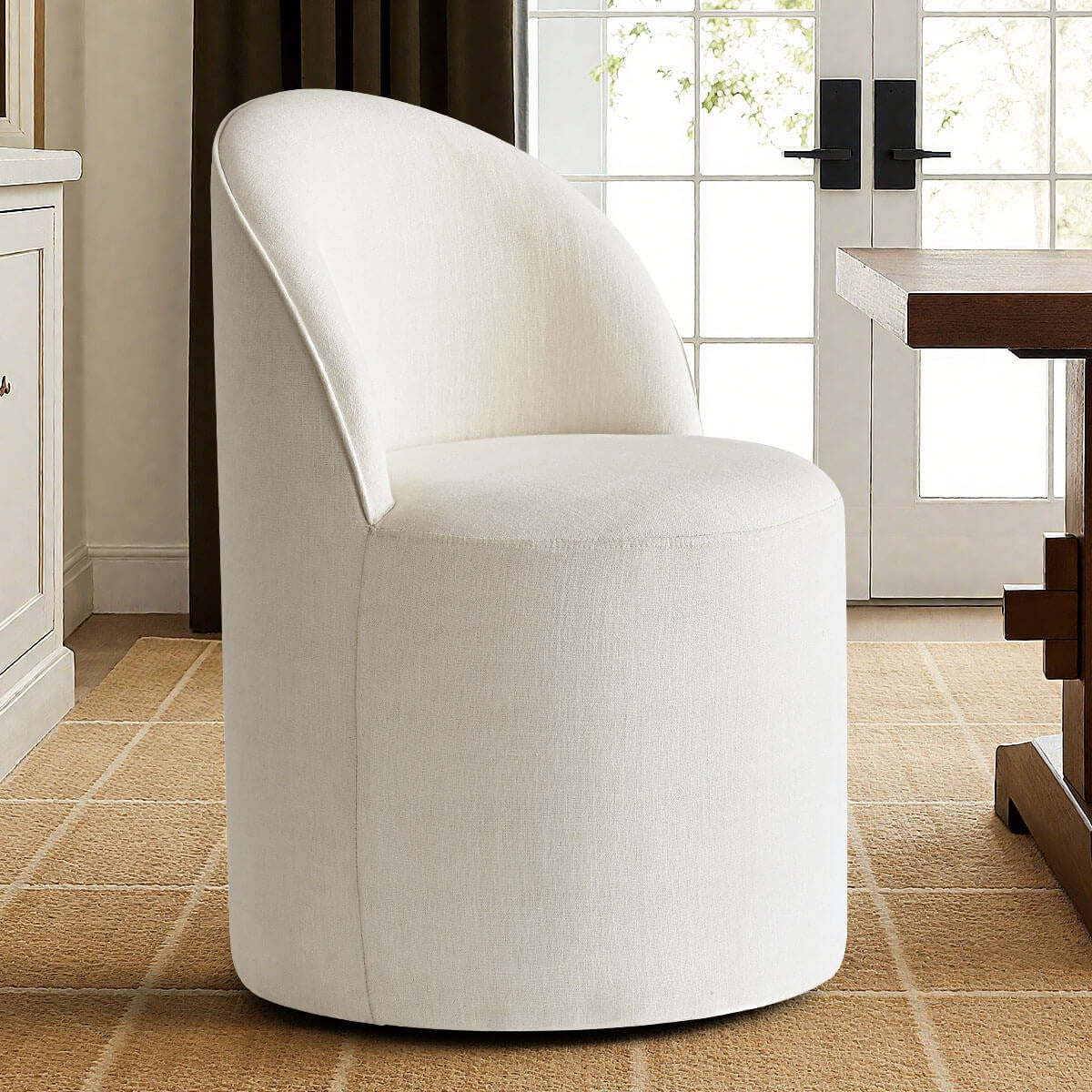 Linen Upholstered Dining Chair With Castors