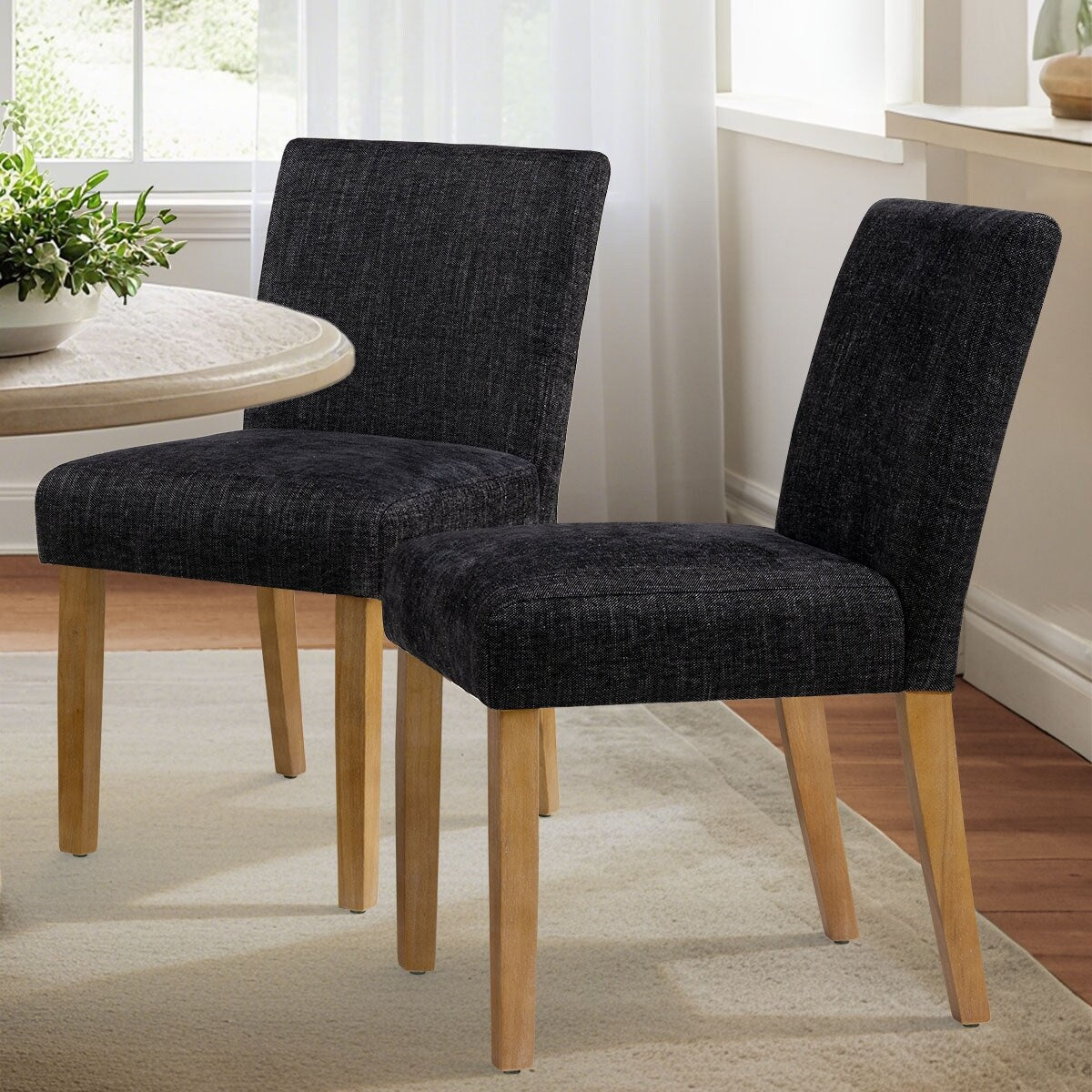 Linen Upholstered Solid Wood Dining Chair Set Of 2