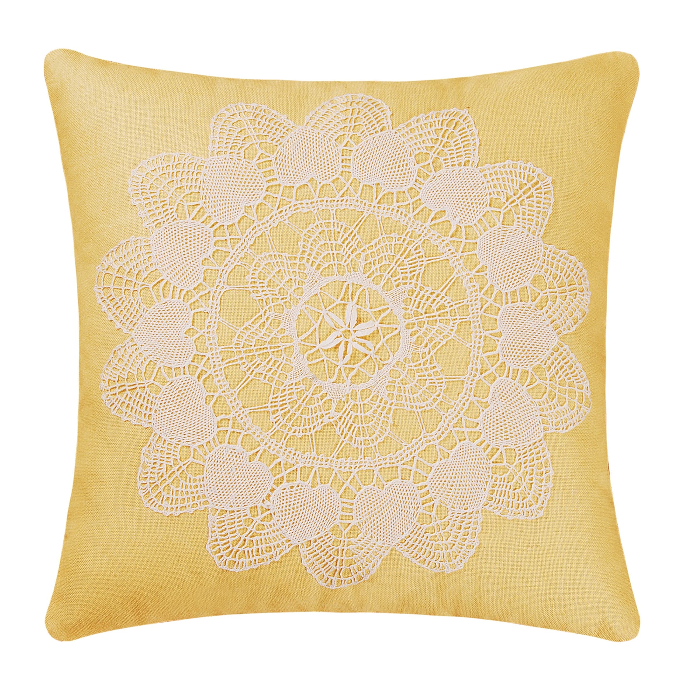 Linen With Laceapplique 16 Inch Throw Pillow
