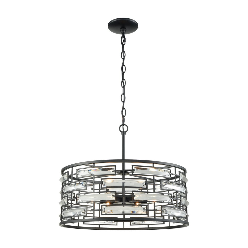Lineo Matte Black Metal And Clear Crystal 6 Light Chandelier