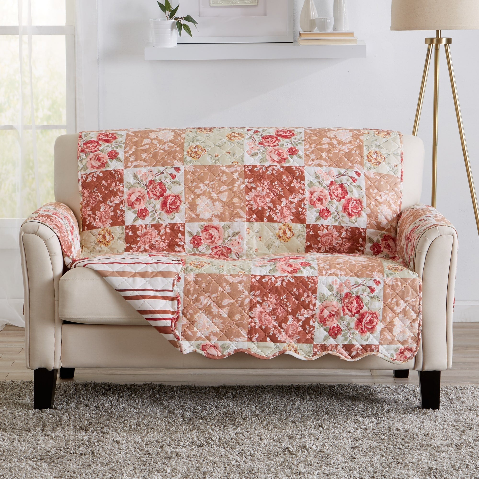 Great Bay Home Maribel Floral Patchwork Reversible Love Seat Furniture Protector