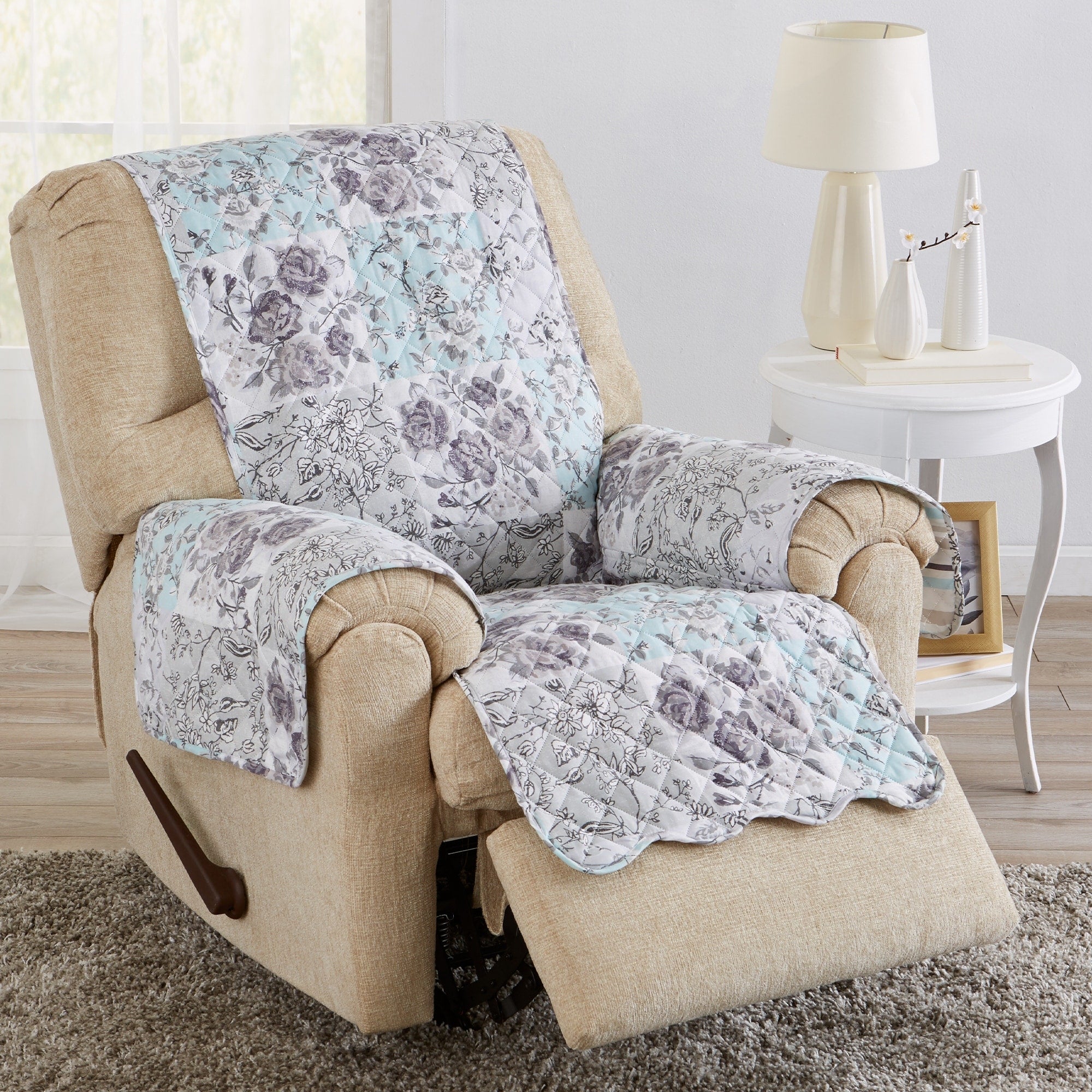 Great Bay Home Maribel Floral Patchwork Reversible Recliner Furniture Protector