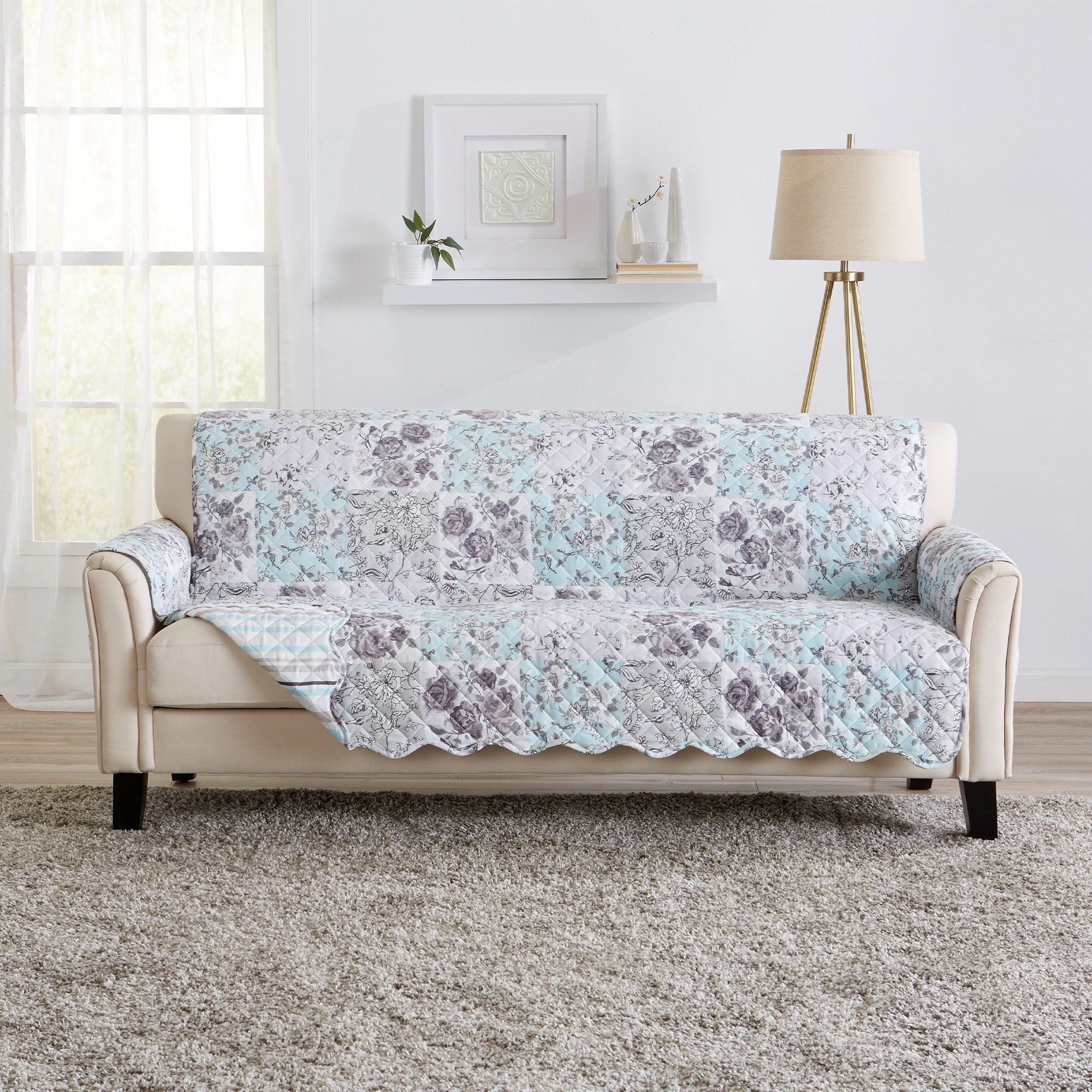 Great Bay Home Maribel Floral Patchwork Reversible Sofa Furniture Protector