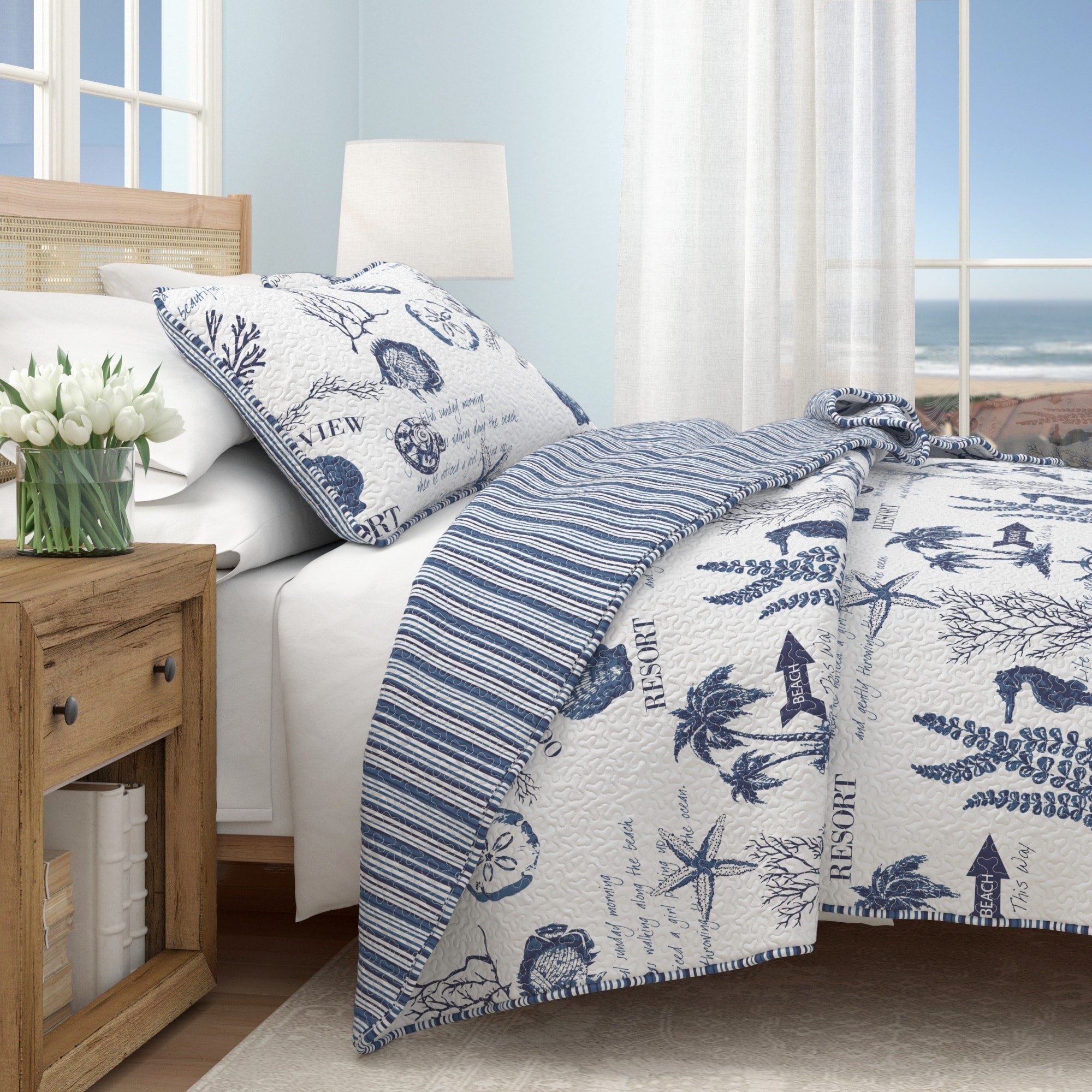 Great Bay Home Catalina Reversible 3 Piece Coastal Quilt Set