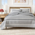 Kadi Collection 3 Piece Reversible Striped Printed Quilt Set With Shams