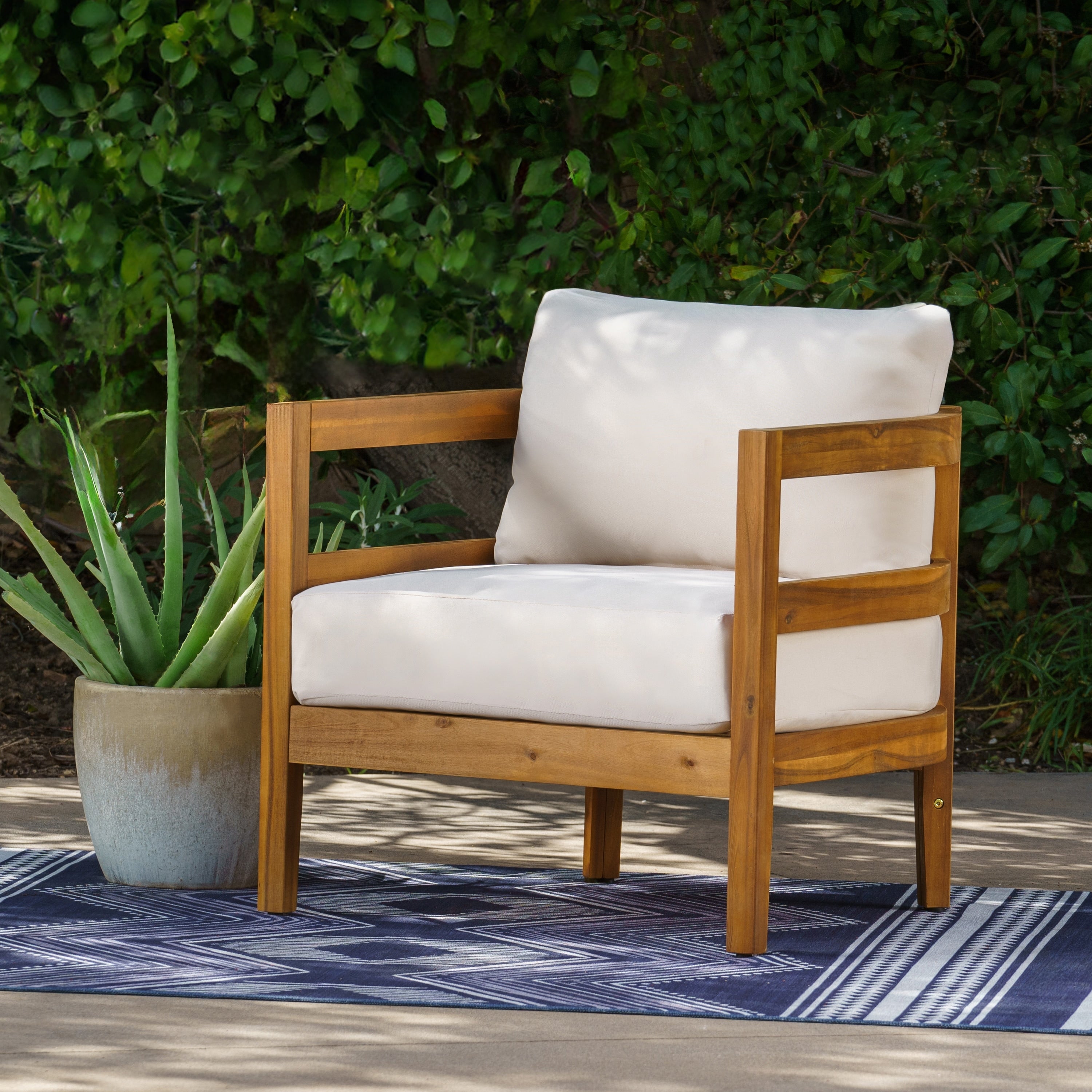 Linon Hoskins Outdoor Wood Club Chair With Cushions