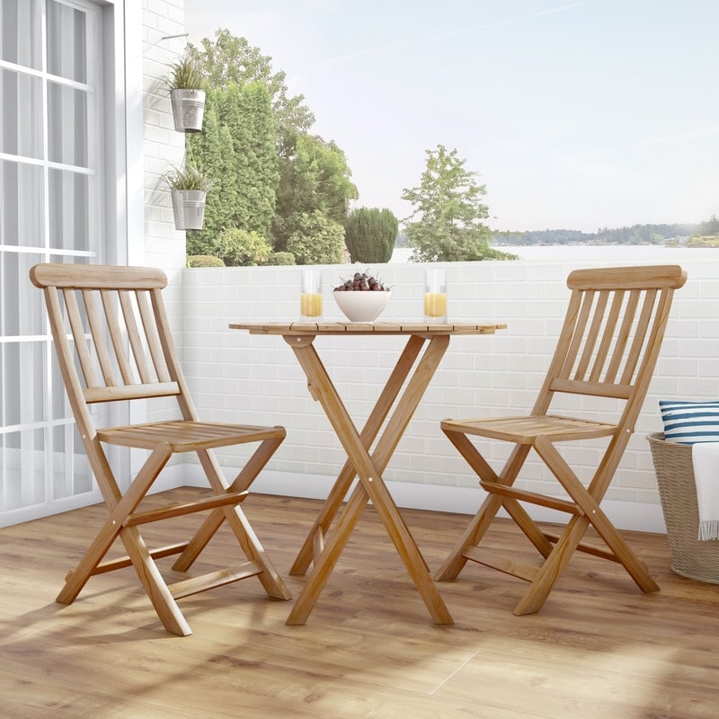 Linon Catalan Teak Finish Three Piece Cafe Set