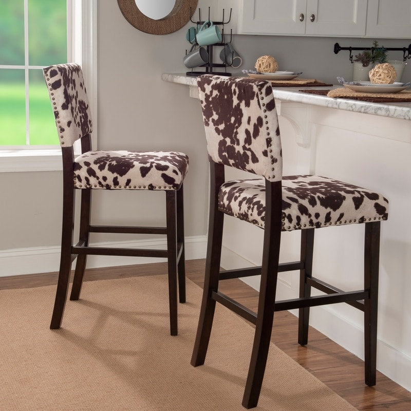 Linon Holcombe Stationary Bar Stool Cattle Print Upholstery
