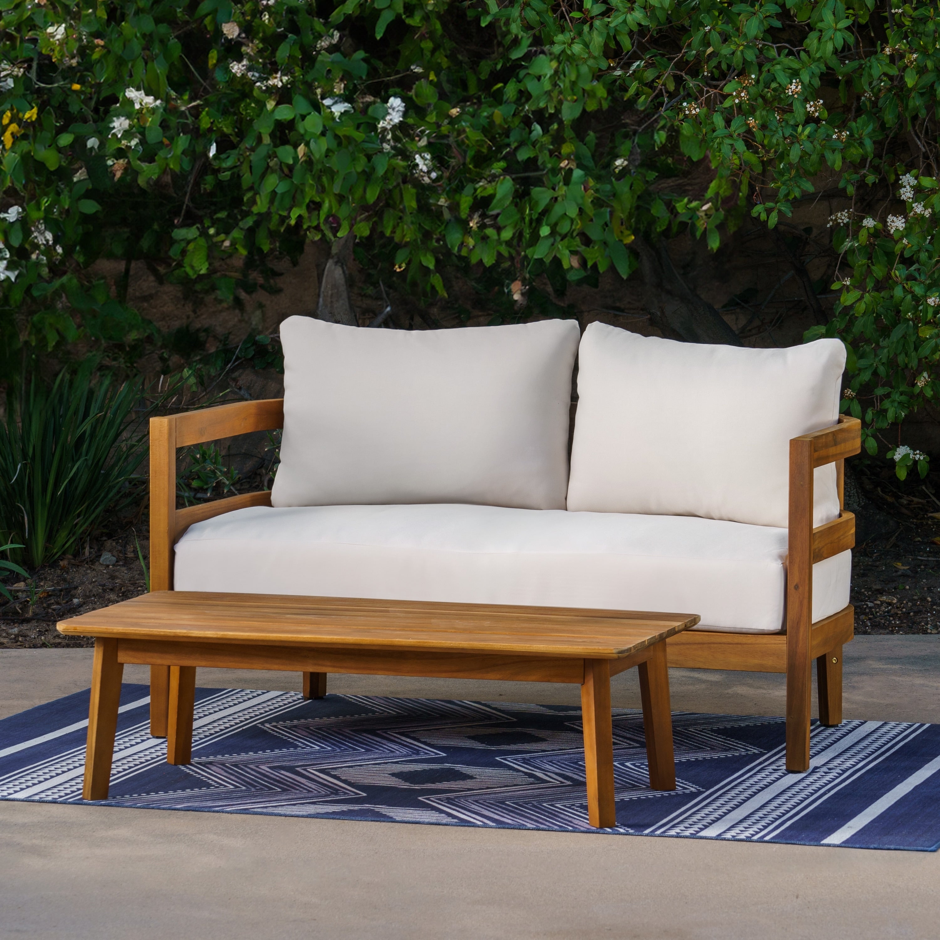 Linon Hoskins Outdoor Wood Loveseat And Table