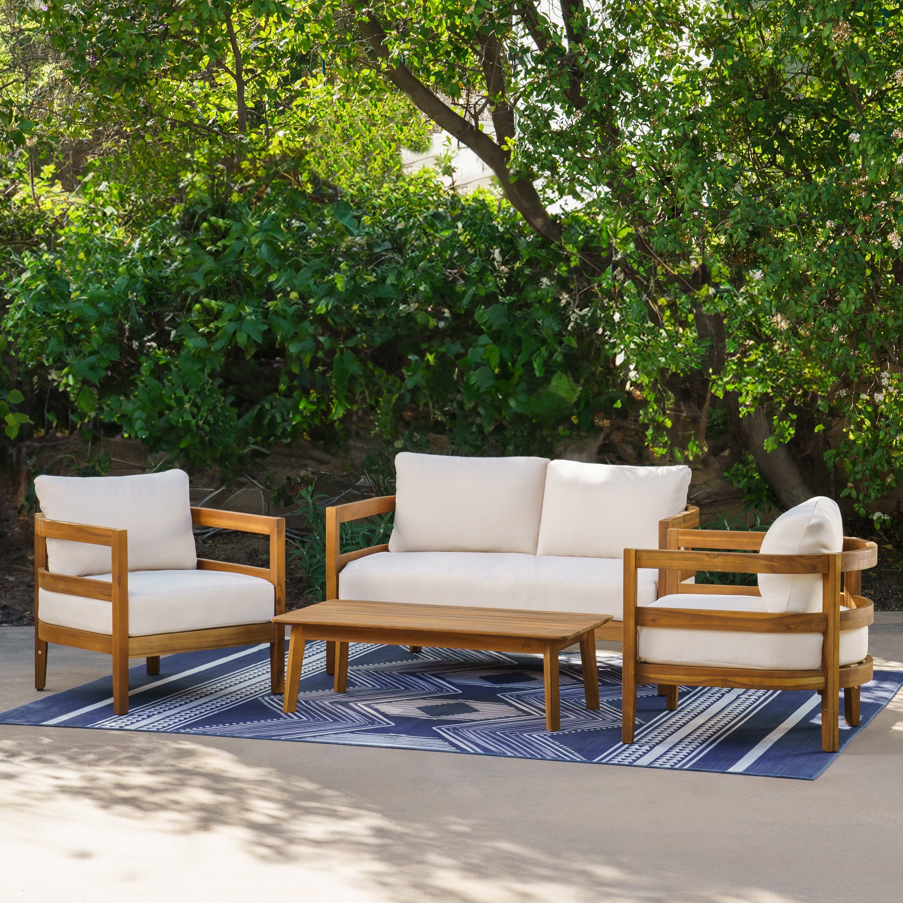 Linon Hoskins Wood Outdoor Loveseat And Chairs 4Pc Set
