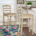 Linon Katy Distressed White Washed Rubberwood Bar Stool With Fabric Cushion