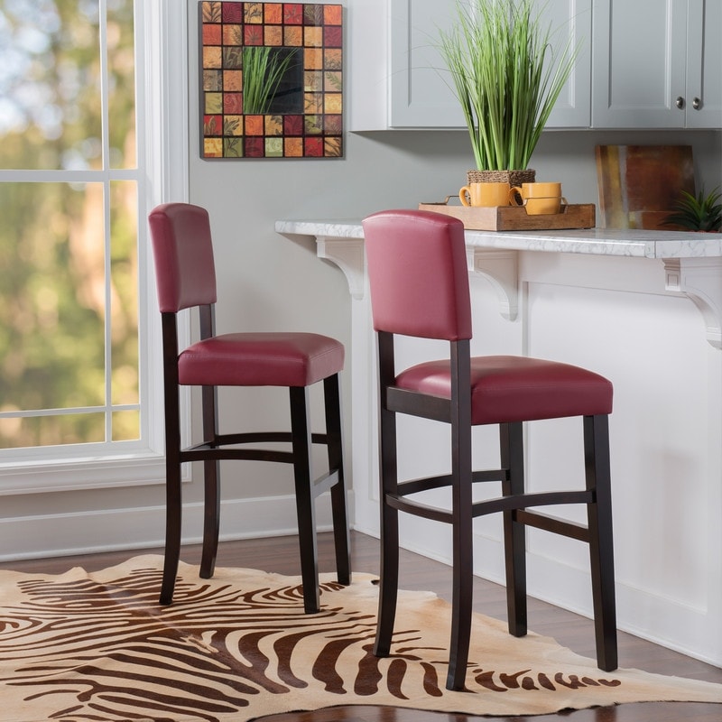Linon Monte Carlo Stationary Bar Stool Dark Red Vinyl