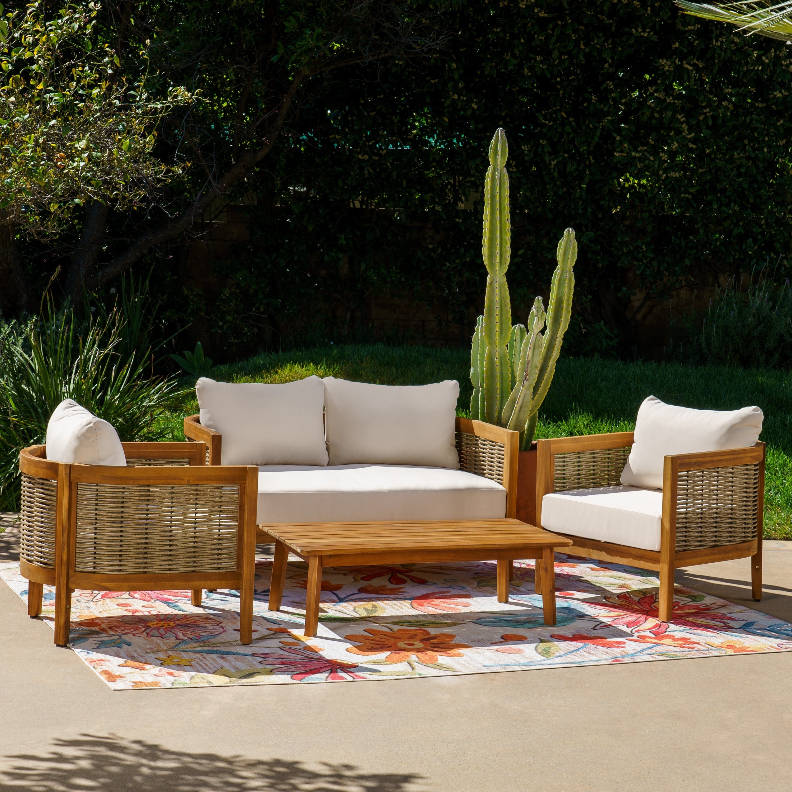 Linon Ochoa Outdoor Wood Loveseat And Chairs 4 Pc Set