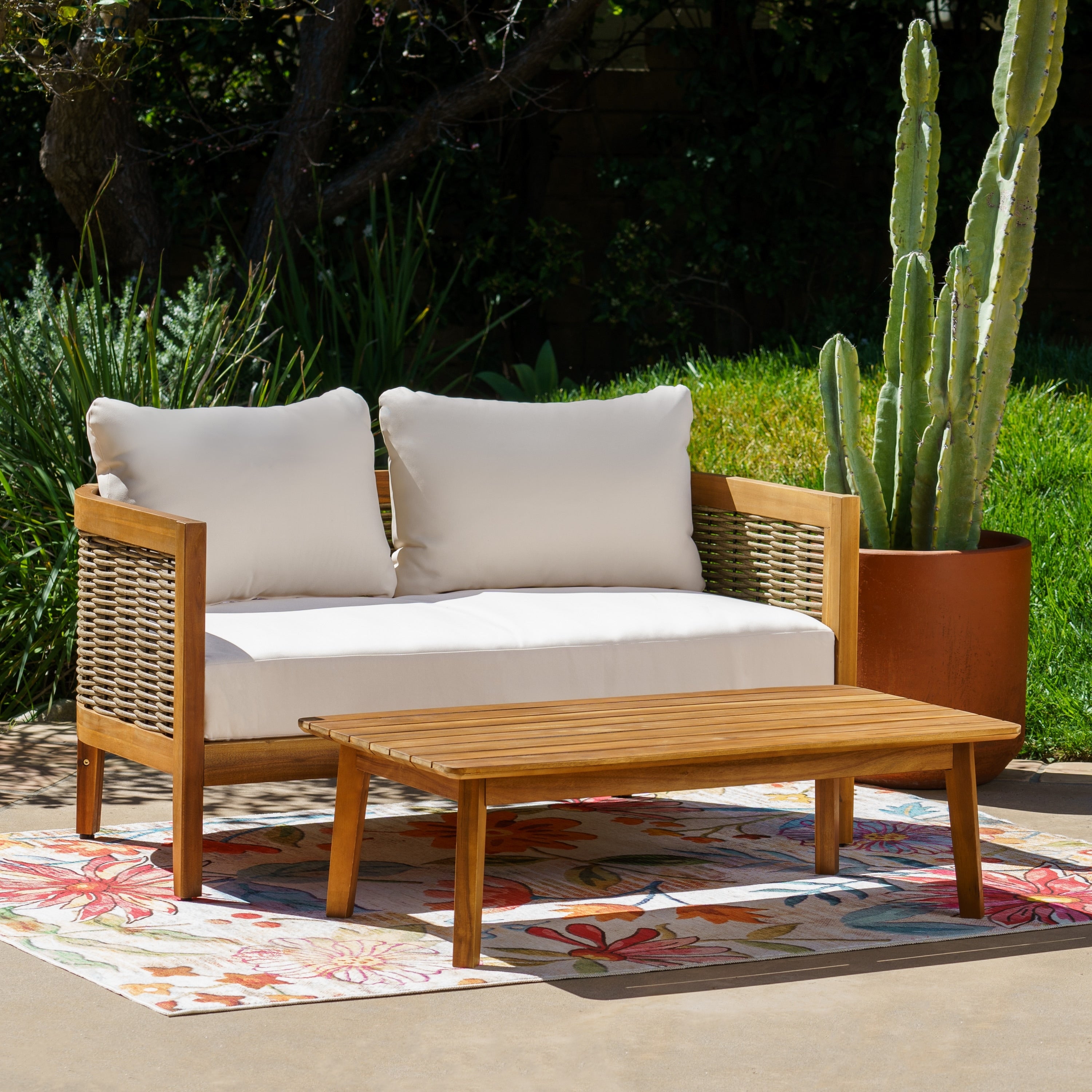 Linon Ochoa Outdoor Wood Loveseat And Table