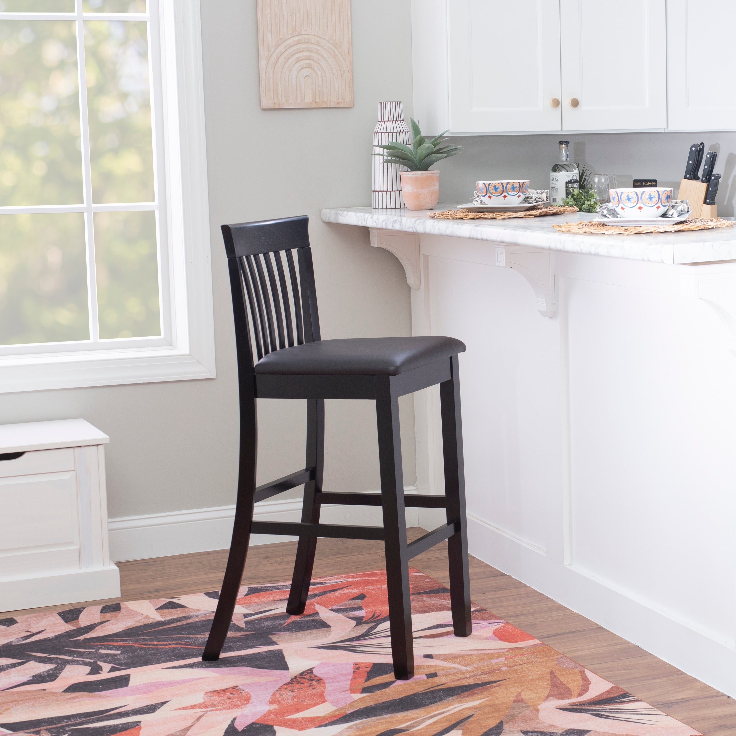 Linon Piedmont Black Slat Back Bar Stool