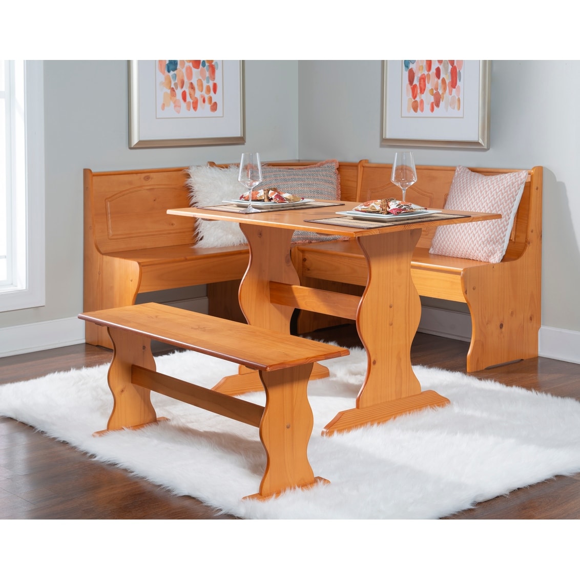 Linon Riki Corner Family Dining Set Light Brown