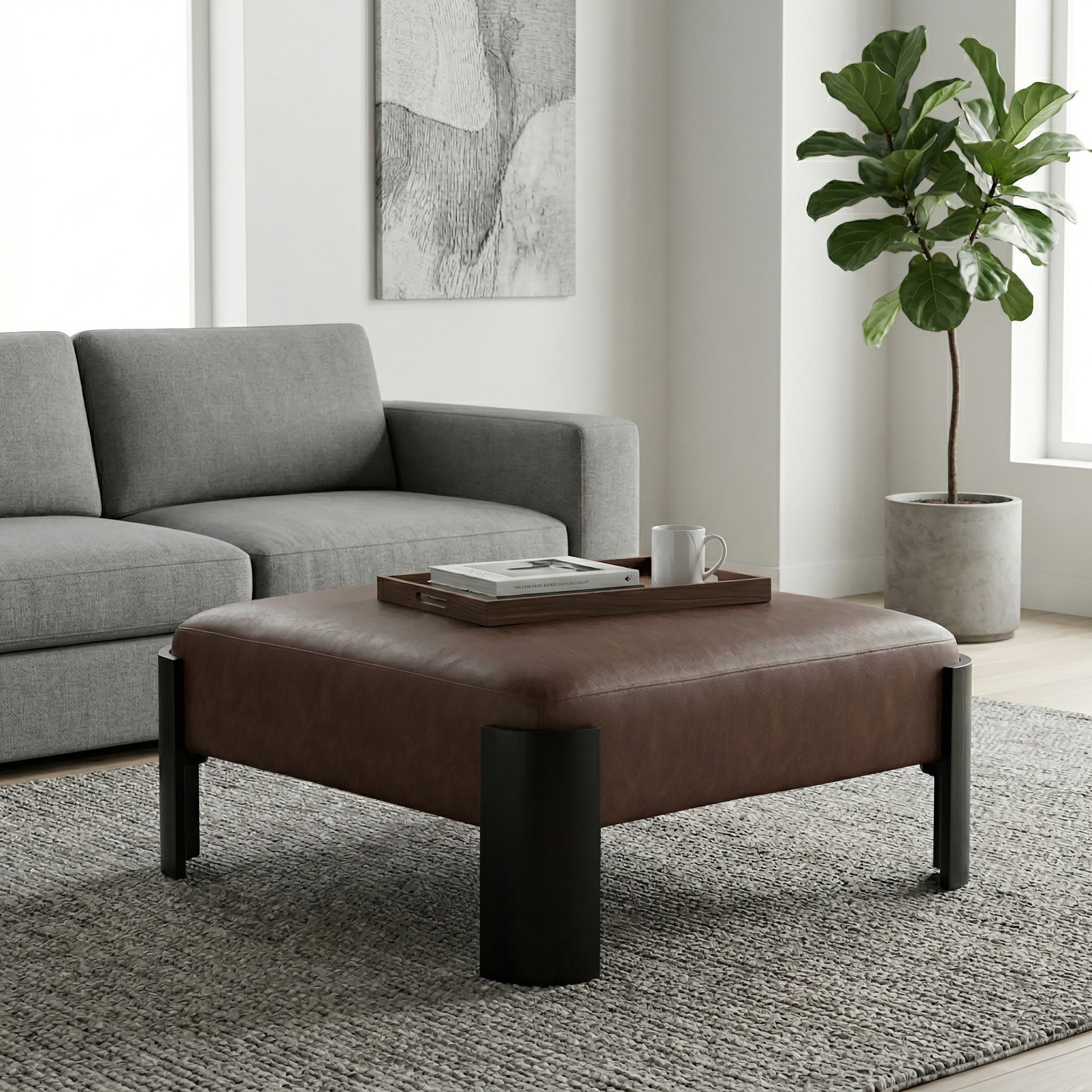 Linon Sanson Brown Square Upholstered Coffee Table Ottoman