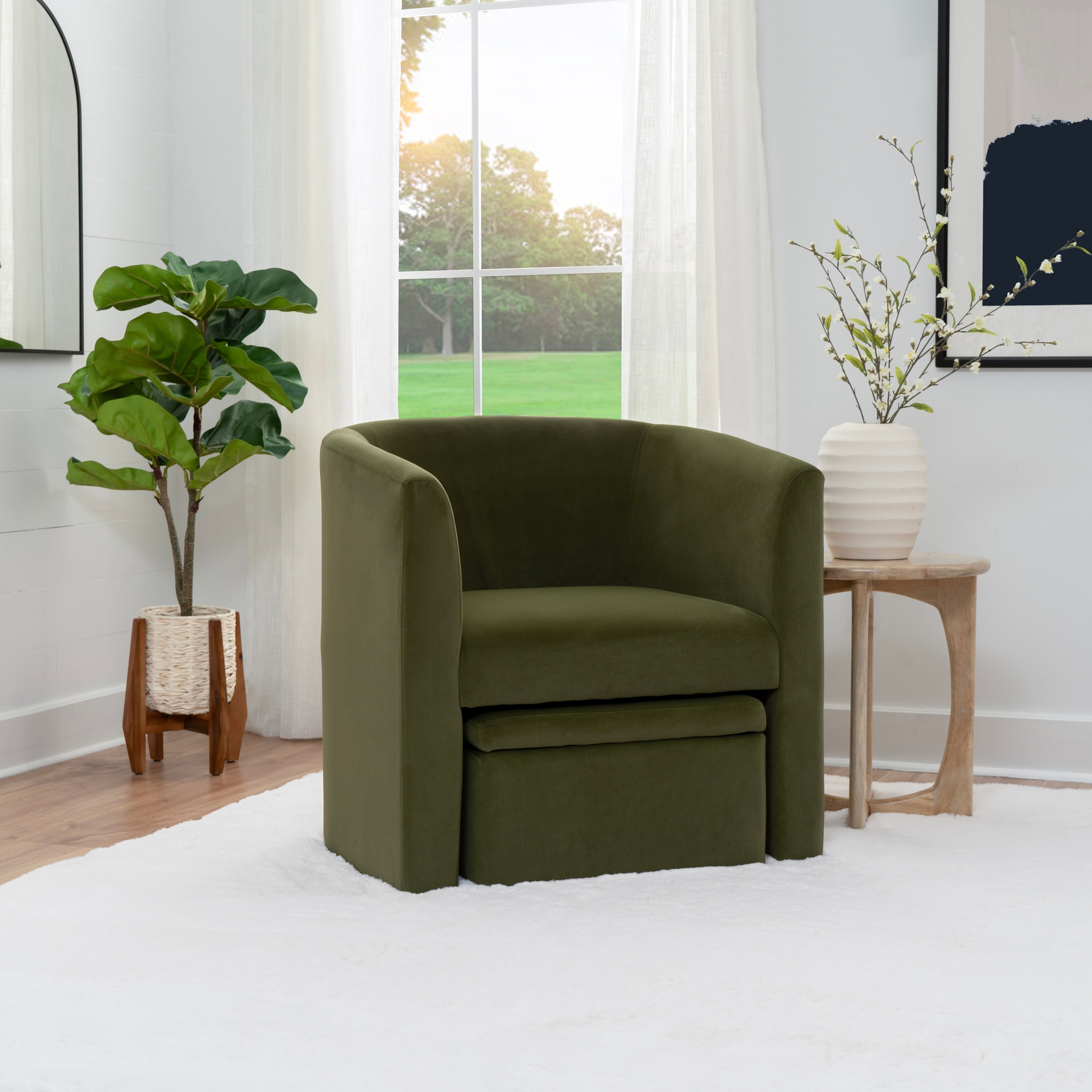 Linon Selway Green Upholstered Barrel Chair With Ottoman