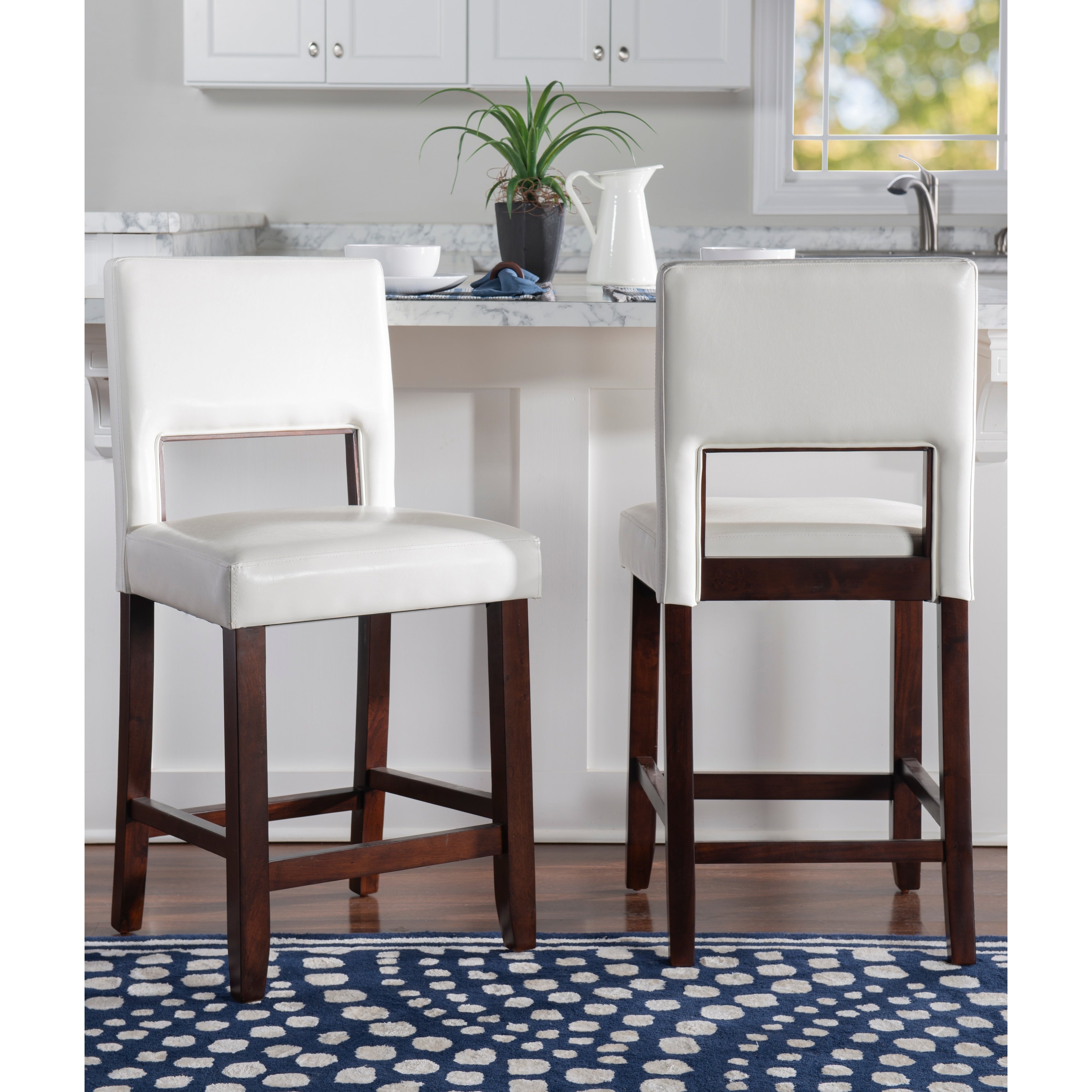 Porch Den Warren 24 Inch White Faux Leather Stationary Stool