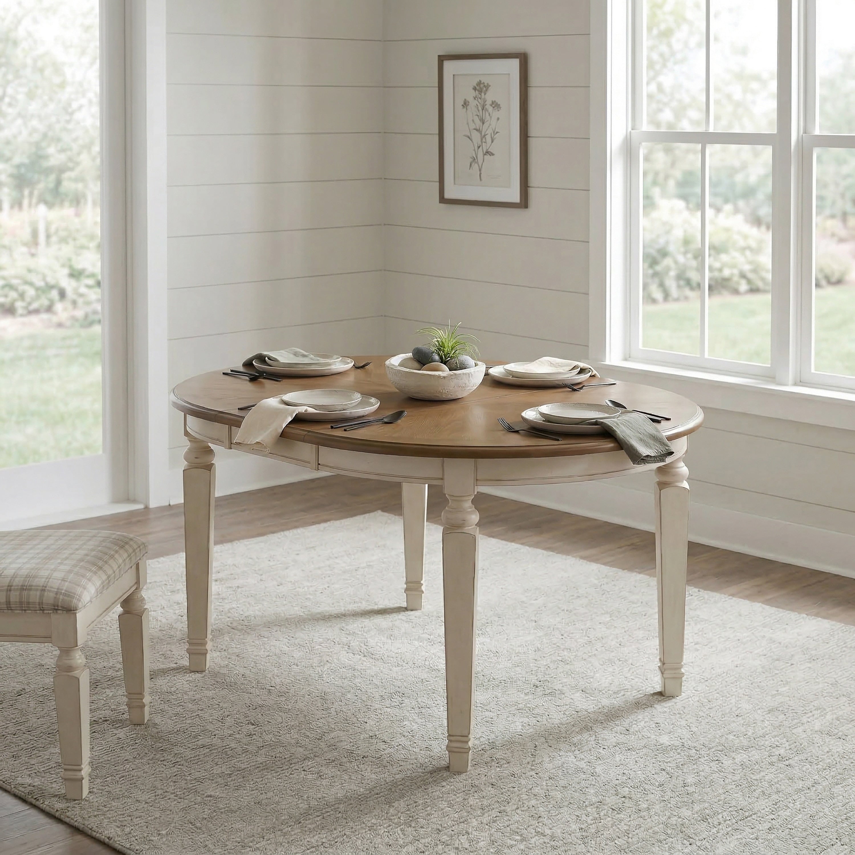 Linon Welliver Round Extendable Wood Dining Table Off White