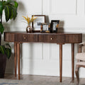 Linore Fluted Wood Console Table 2 Drawer Oval Accent Table For Living Room Or Entryway