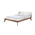 Linzy Full Size Bed W Beige Boucle Winged Headboard Walnut Brown