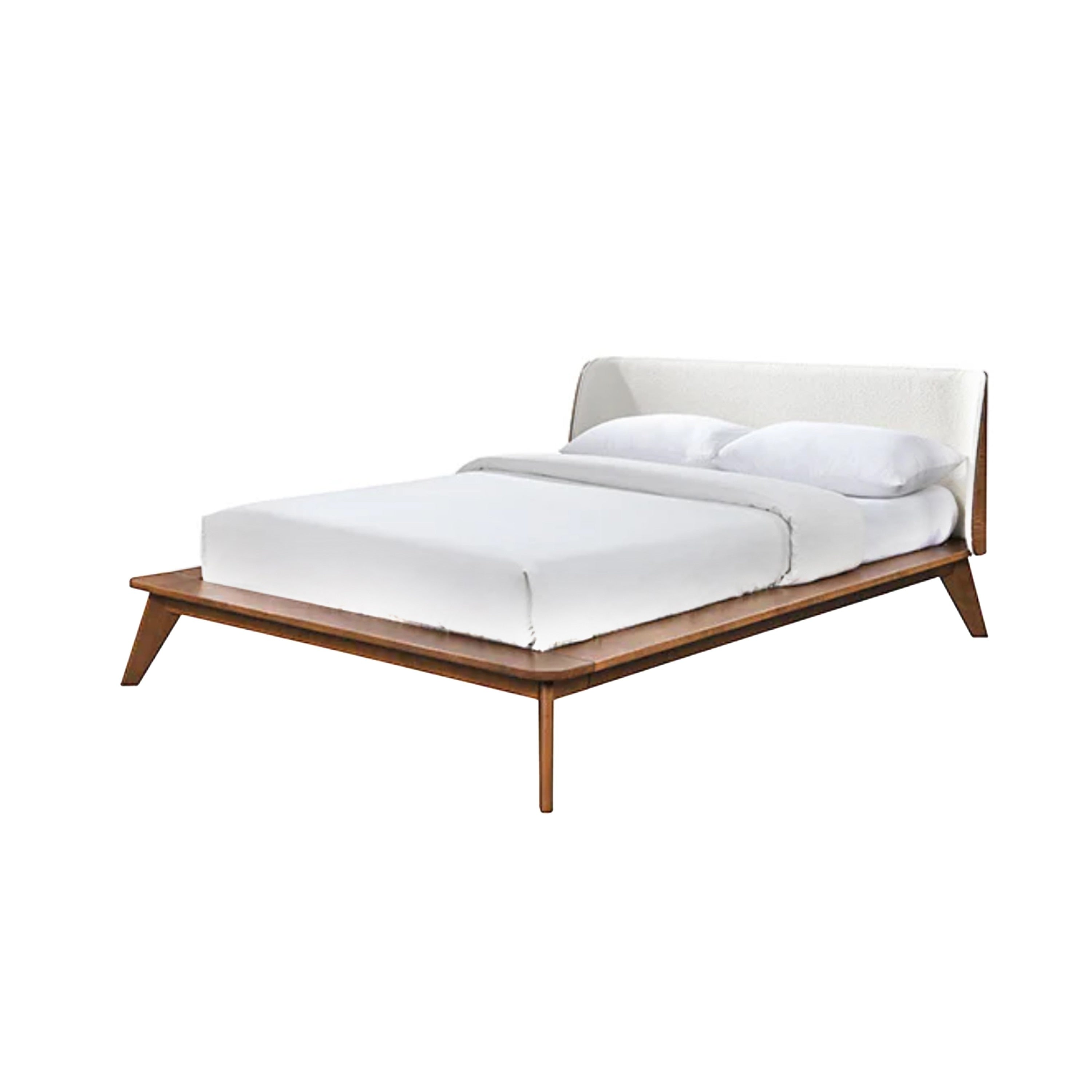 Linzy Full Size Bed W Beige Boucle Winged Headboard Walnut Brown