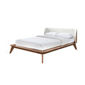 Linzy King Size Bed W Beige Boucle Winged Headboard Walnut Brown