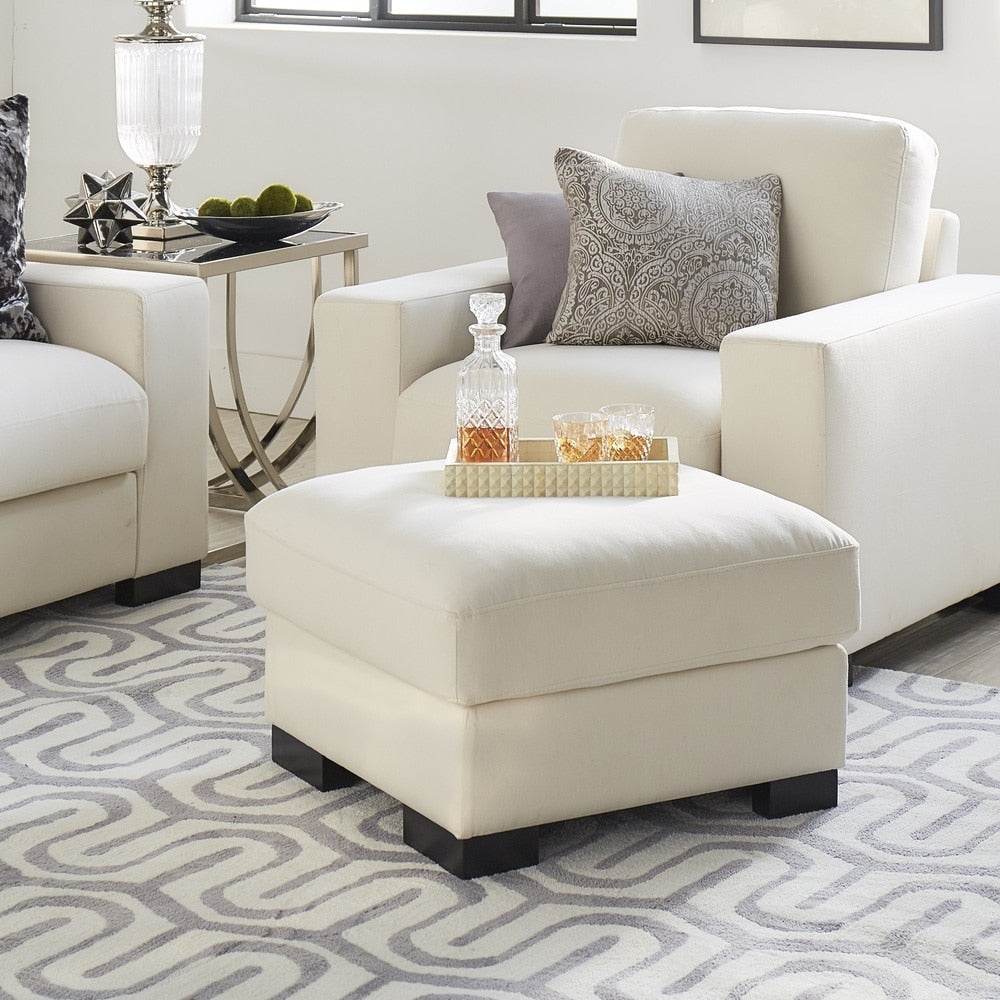 Lionel White Cotton Fabric Down Filled Ottoman By Inspire Q Artisan