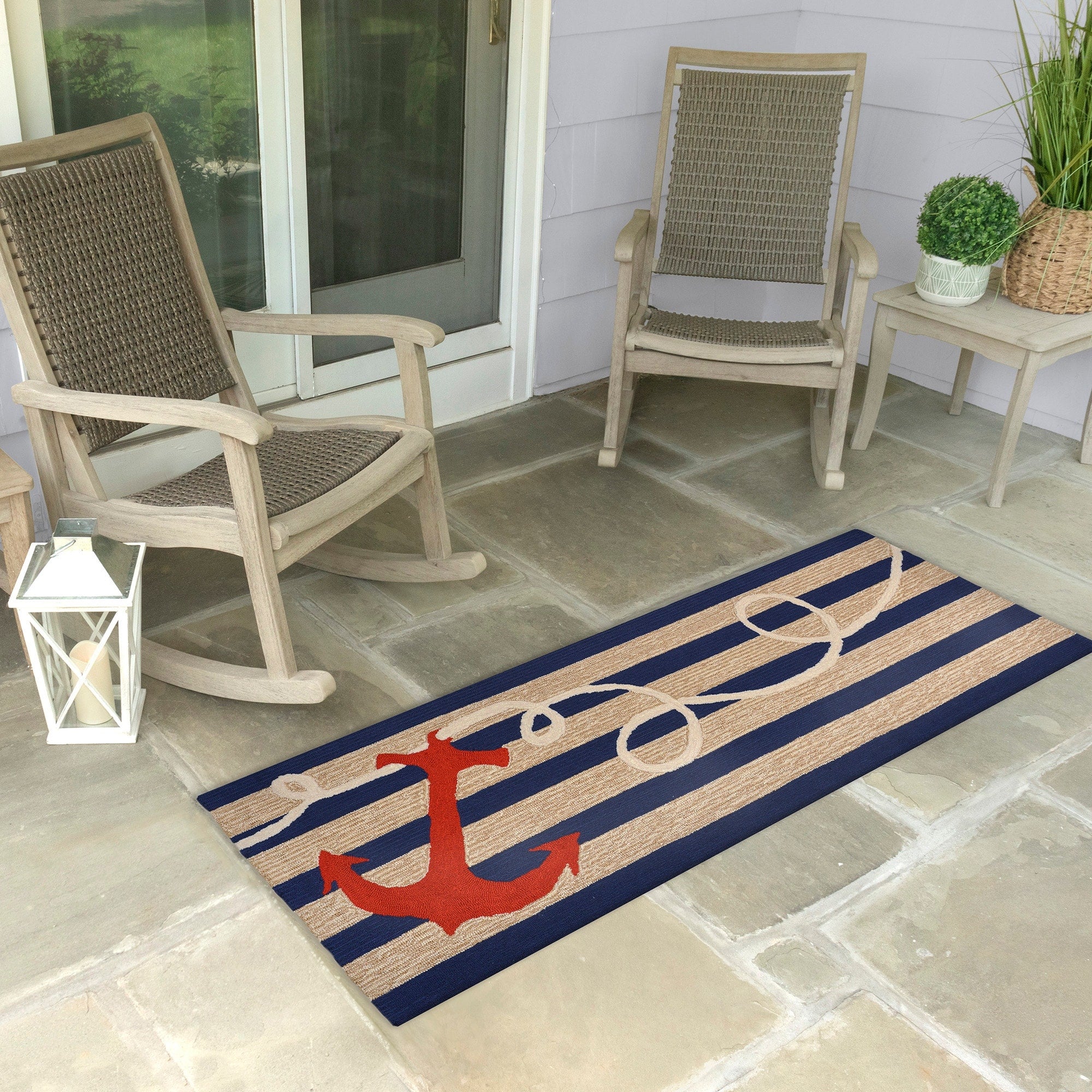Liora Manne Frontporch Anchor Indoor Outdoor Rug Navy 30 X48