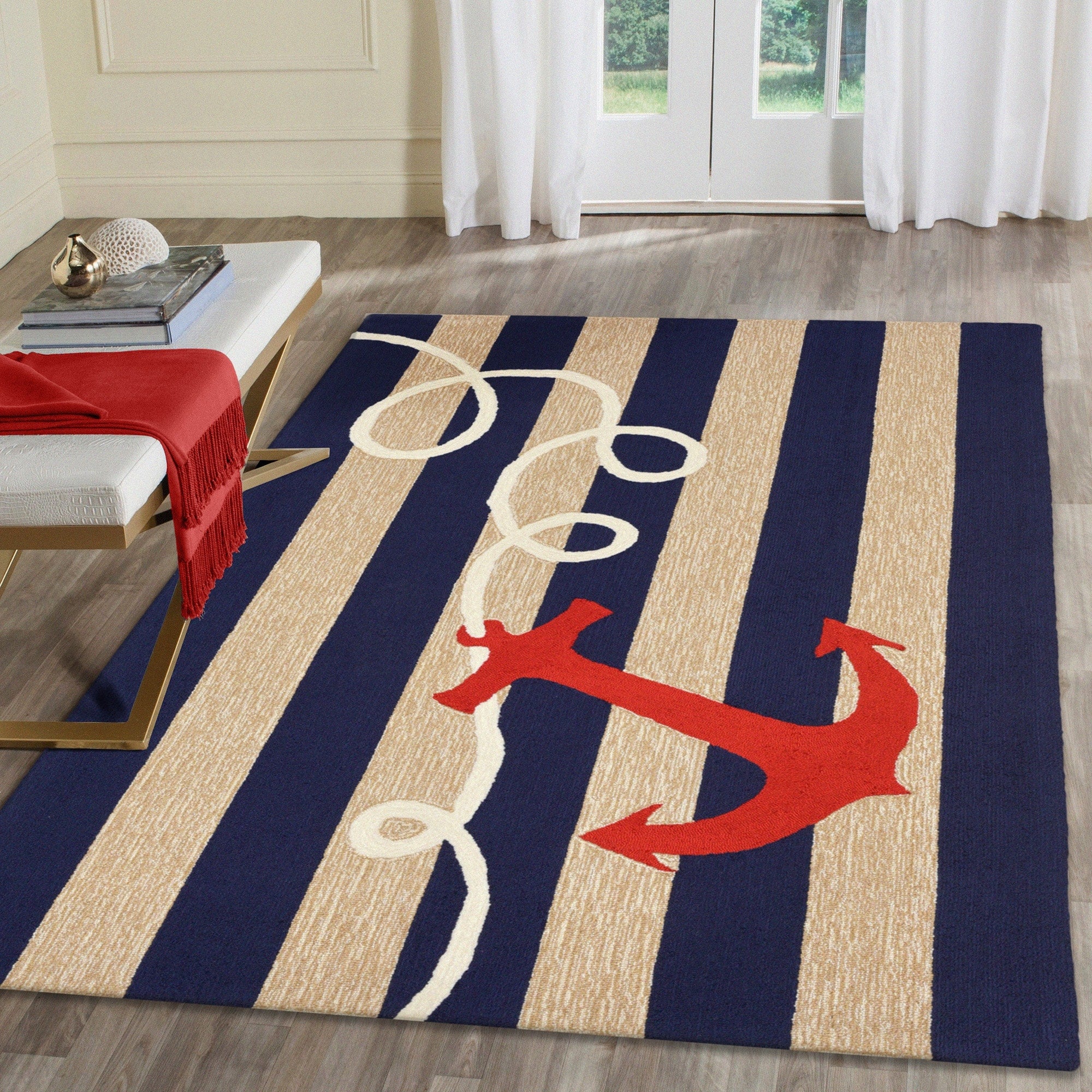Liora Manne Frontporch Anchor Indoor Outdoor Rug Navy 42 X66