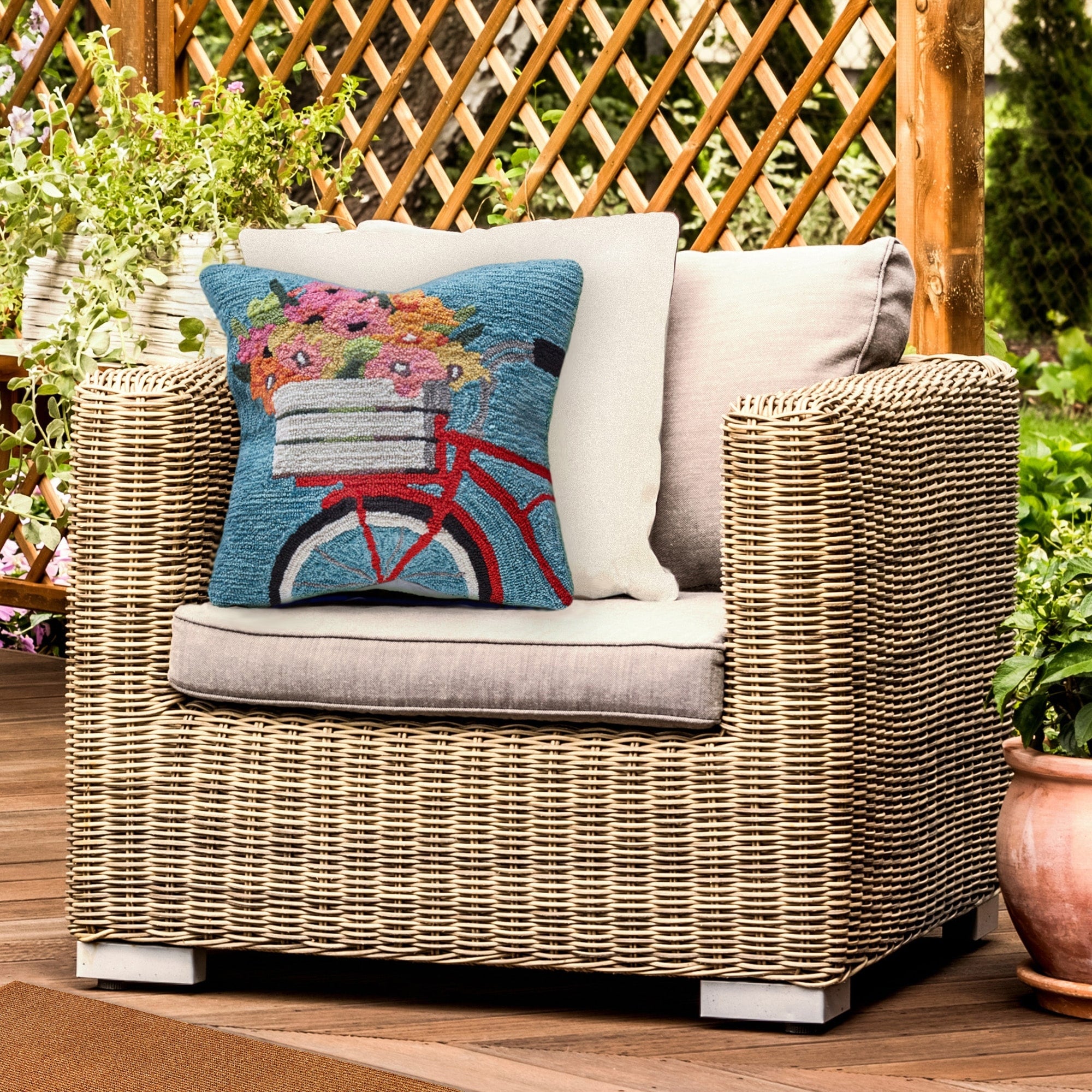 Liora Manne Frontporch Bike Ride Indoor Outdoor Pillow Blue 18 Square