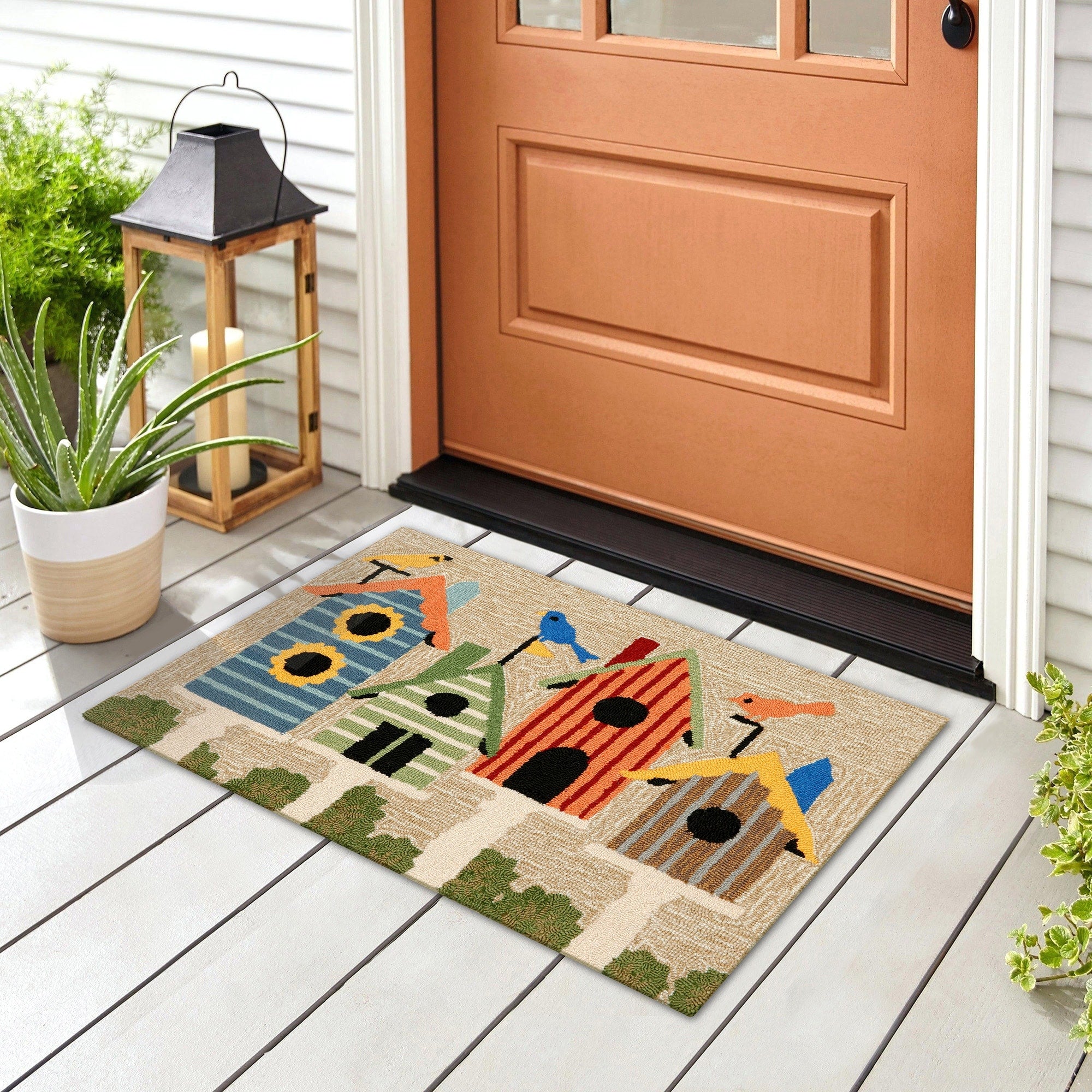 Liora Manne Frontporch Birdhouses Indoor Outdoor Rug Multi 24 X60