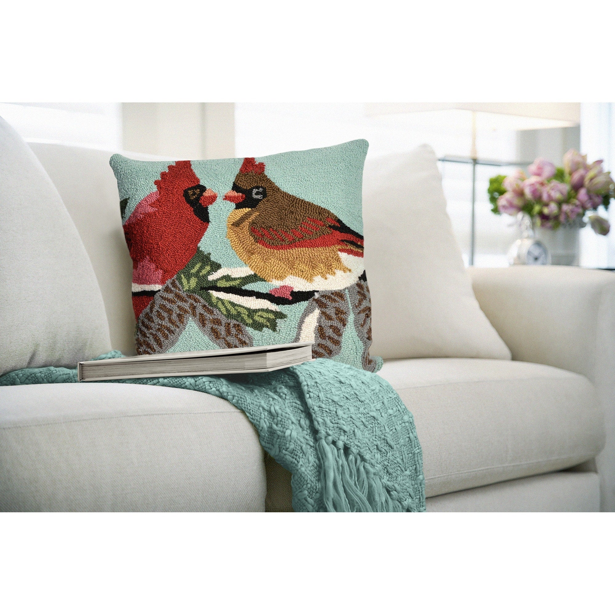 Liora Manne Frontporch Cardinals Indoor Outdoor Pillow Sky 18 Square
