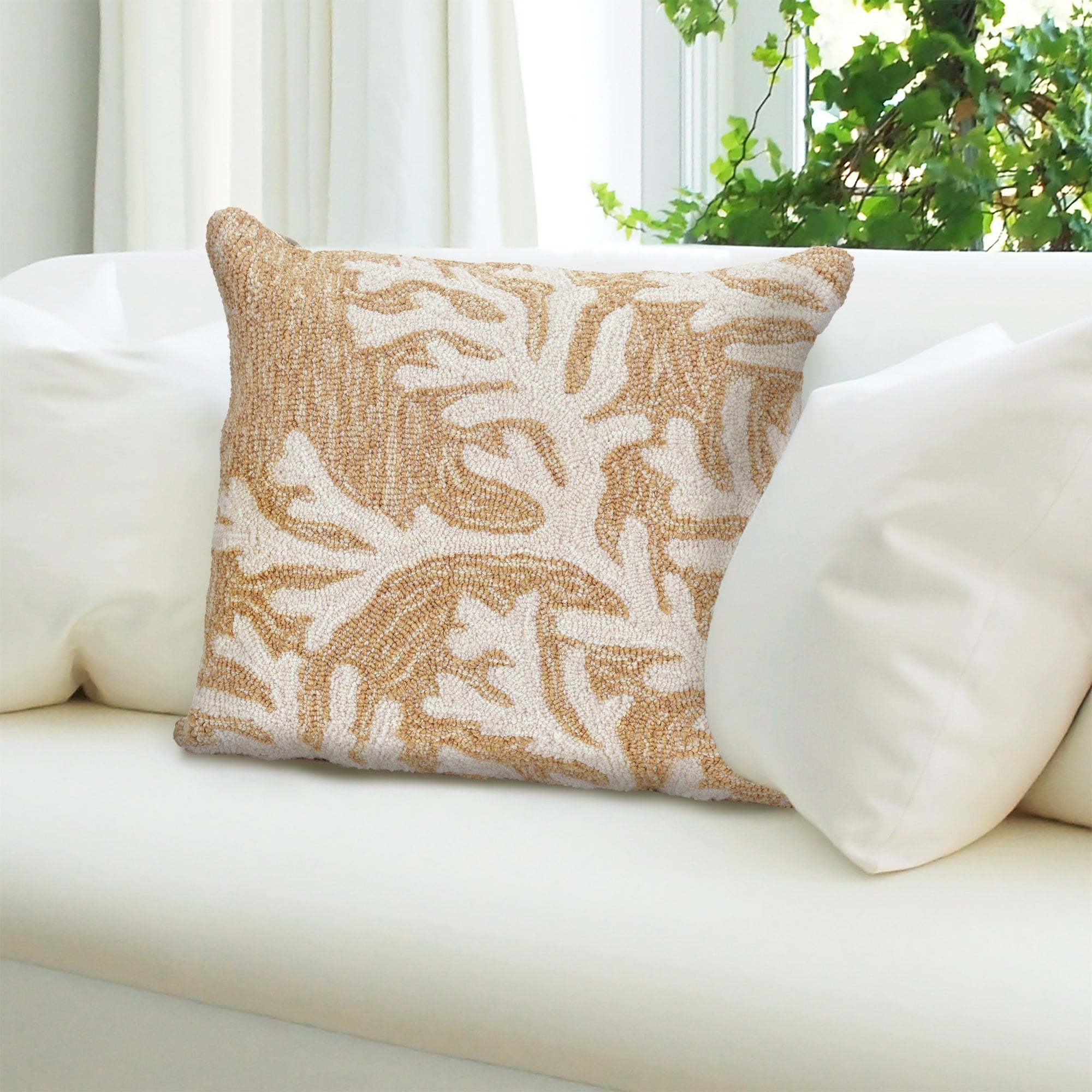 Liora Manne Frontporch Coral Indoor Outdoor Pillow Neutral 18 Square