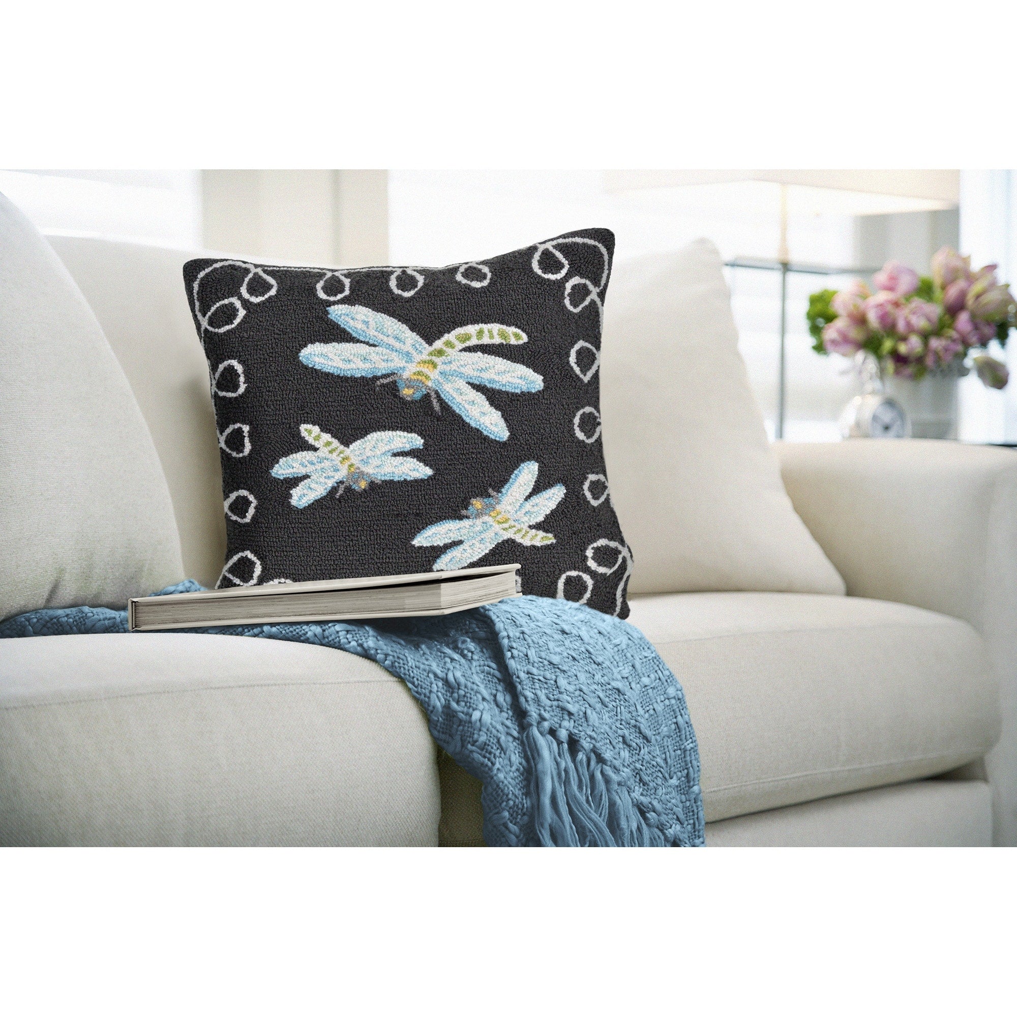 Liora Manne Frontporch Dragonfly Indoor Outdoor Pillow Midnight 18 Square