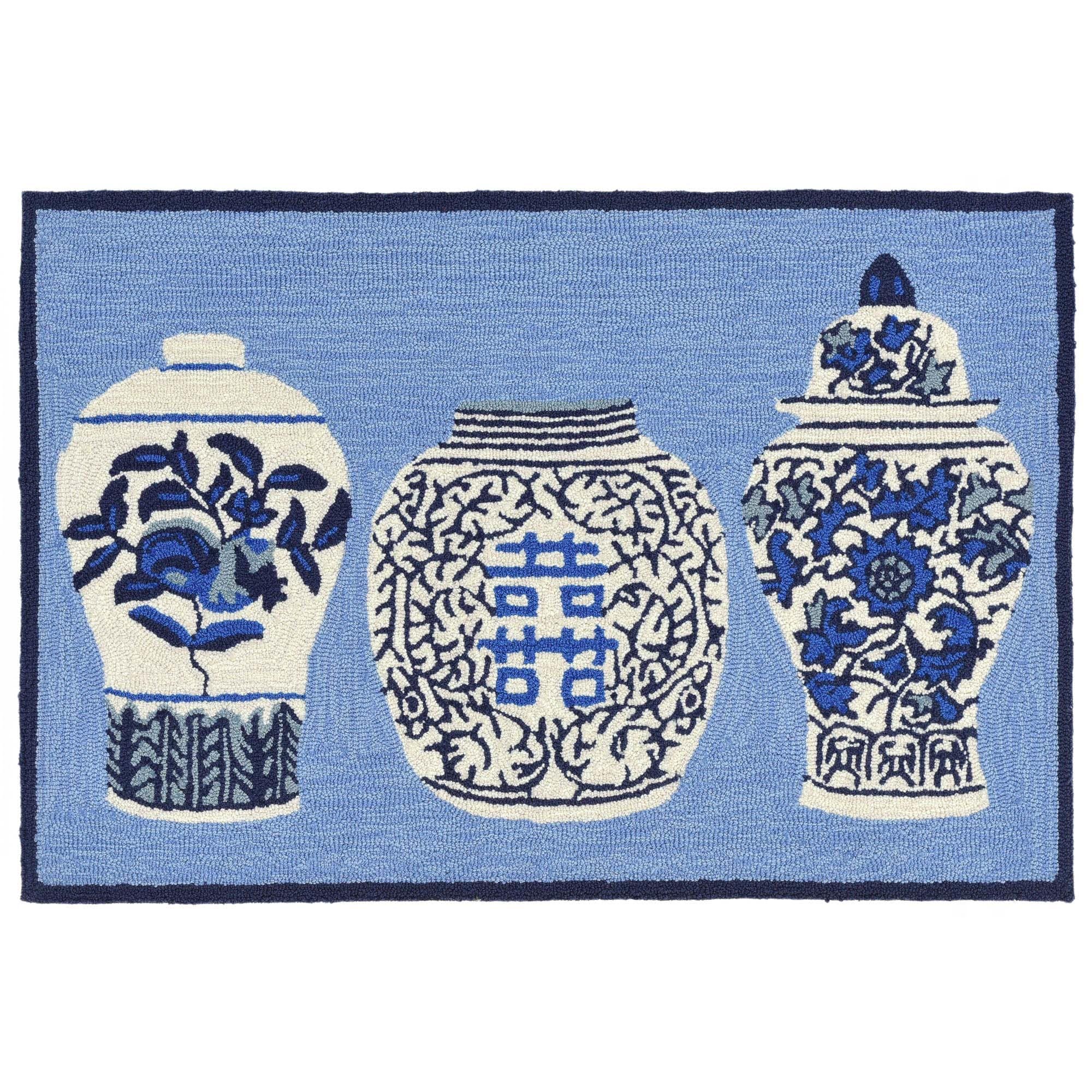 Liora Manne Frontporch Ginger Jars Indoor Outdoor Rug Blue 24 X36
