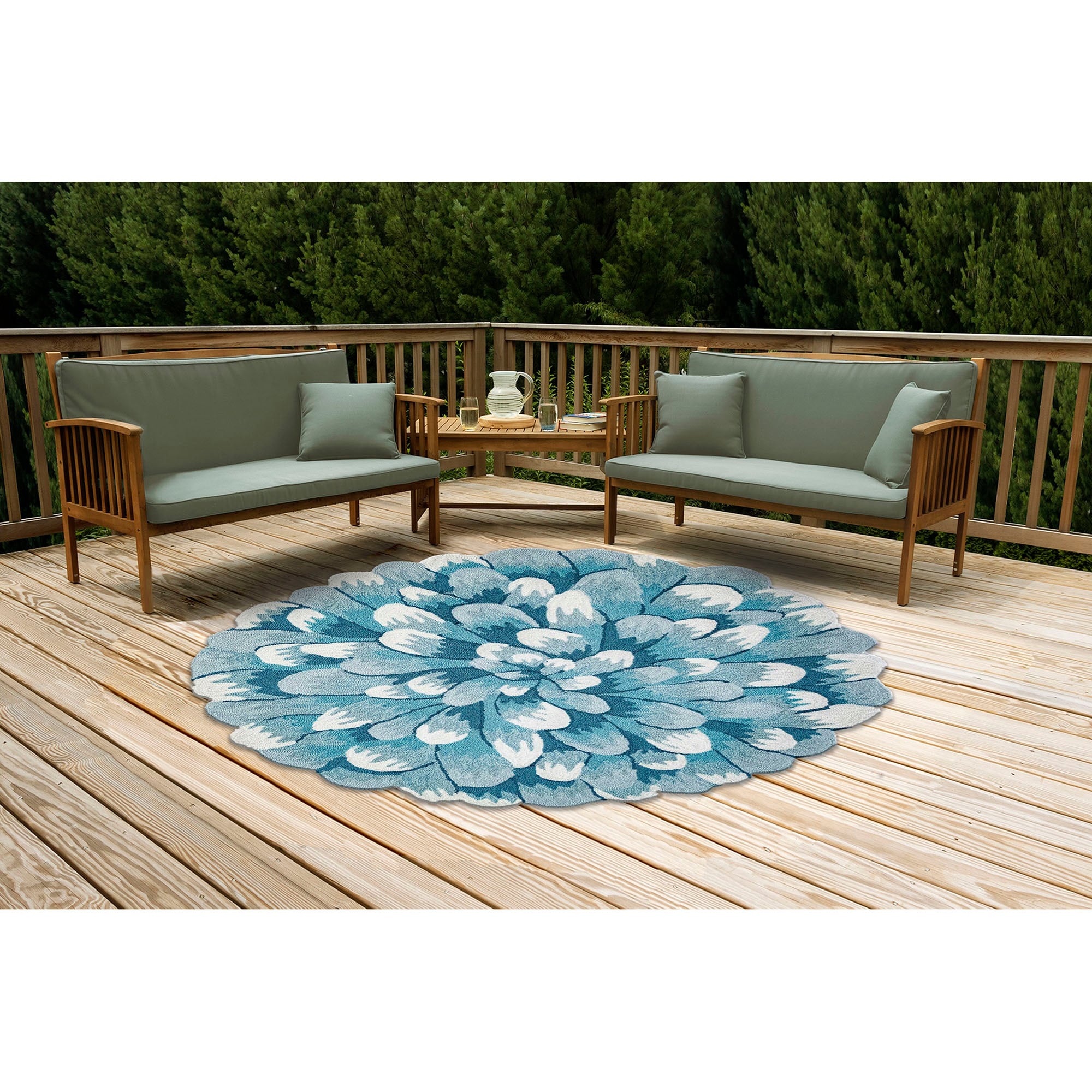 Liora Manne Frontporch Mum Indoor Outdoor Rug Blue 30 X48 1 2 Rd 30 X48 1 2 Rd