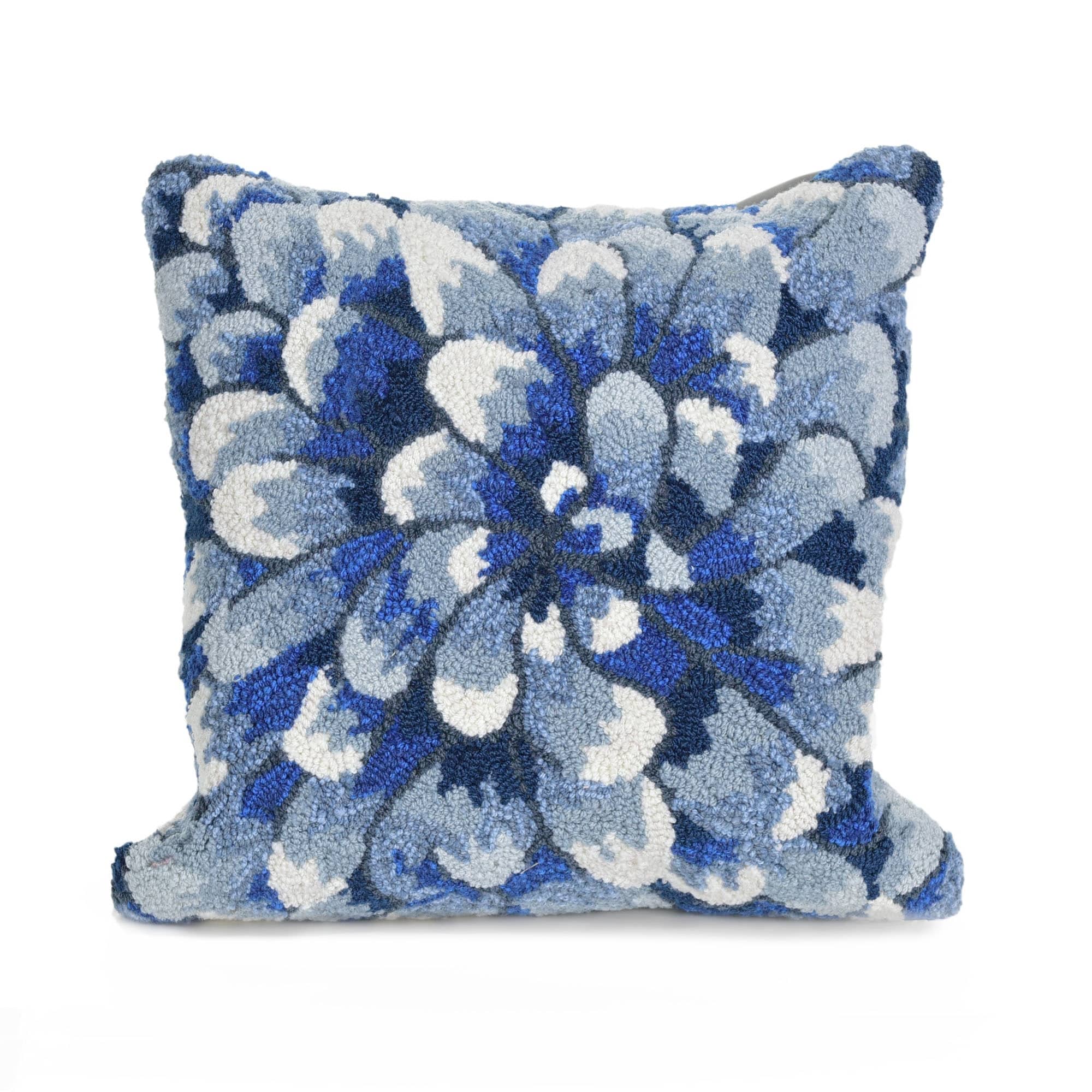 Liora Manne Frontporch Mum Indoor Outdoor Pillow Blue 18 Square