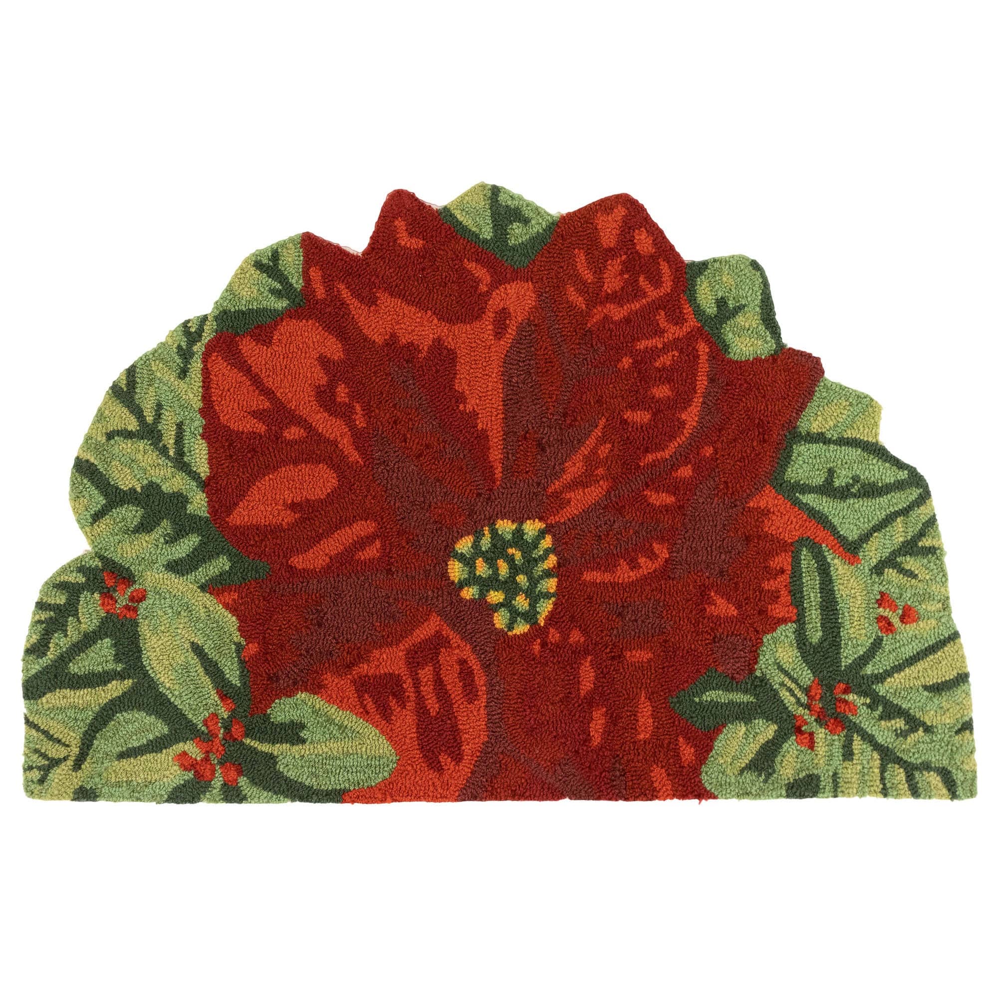 Liora Manne Frontporch Poinsettia In Out Rug Red 20 X30 1 2 Round 20 X 30 1 2 Round