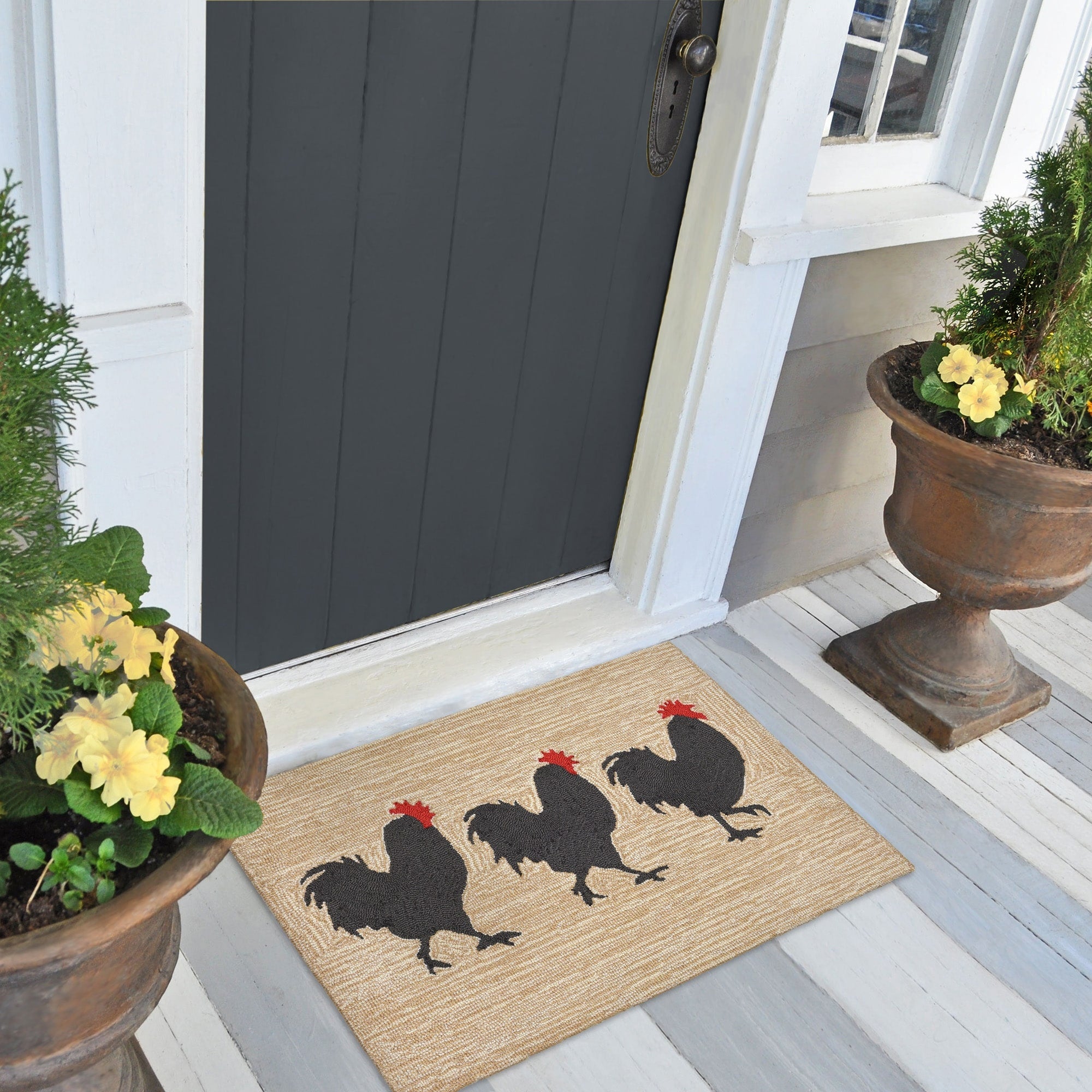 Liora Manne Frontporch Roosters Indoor Outdoor Rug Neutral 24 X36