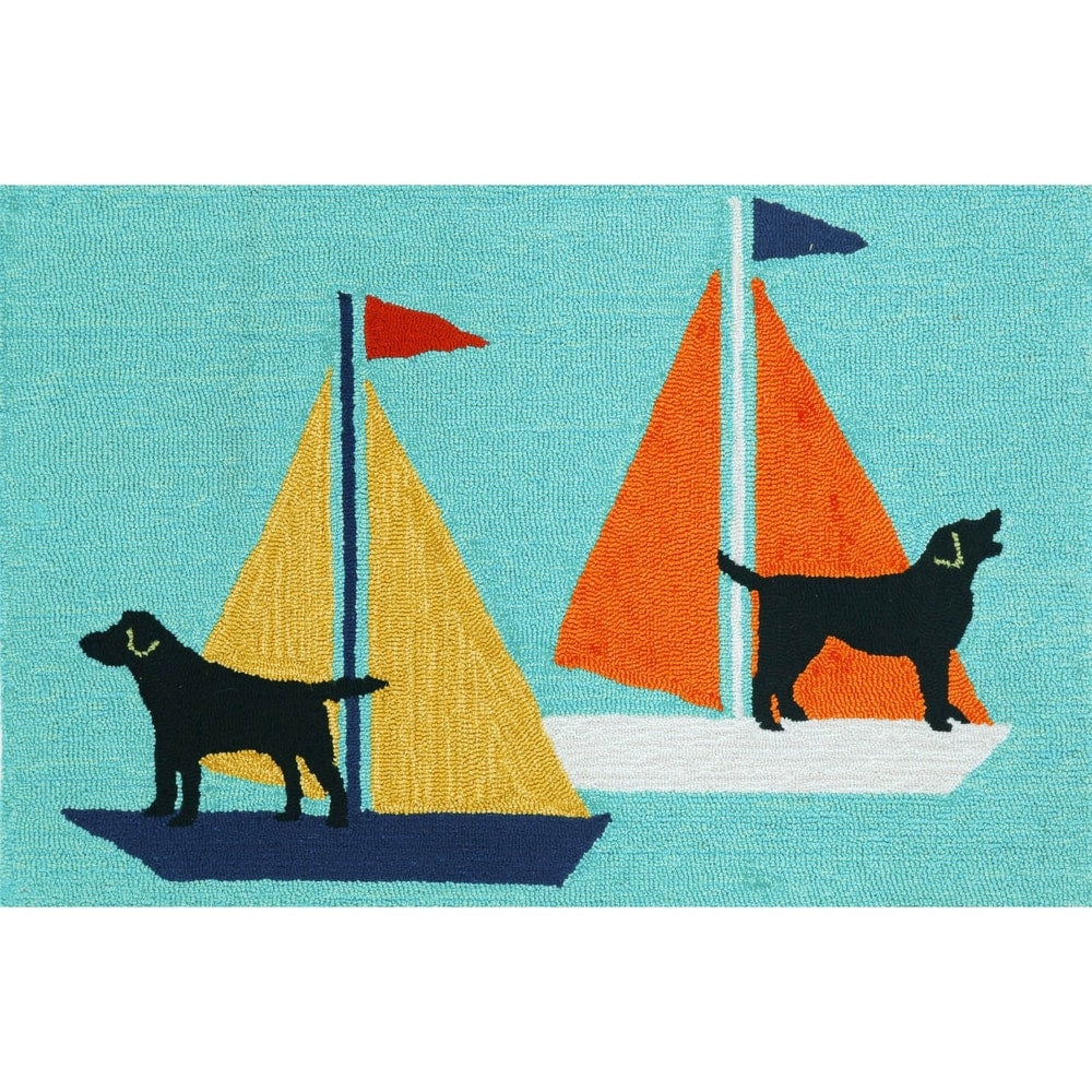 Liora Manne Frontporch Sailing Dog Indoor Outdoor Rug Blue 30 X48