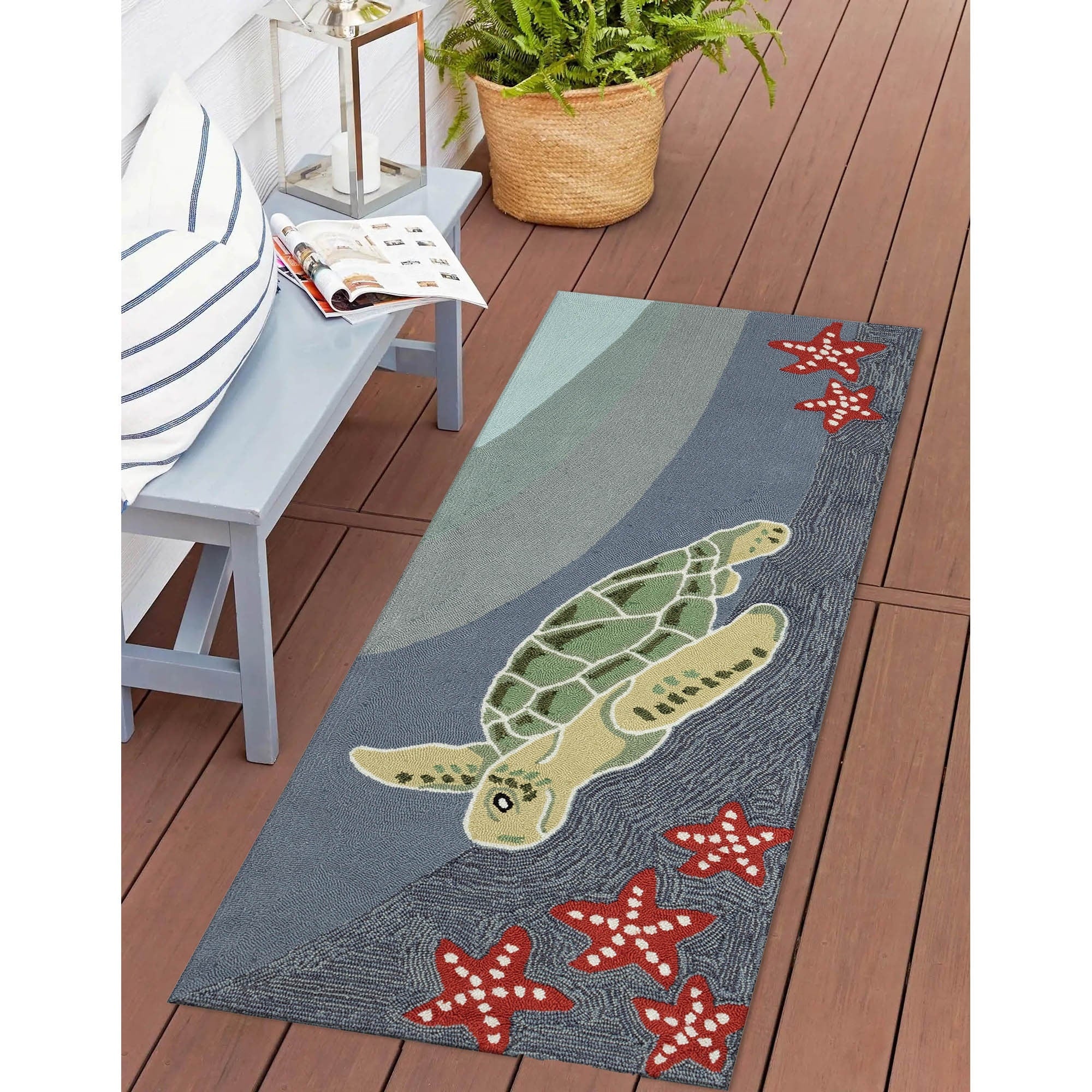 Liora Manne Frontporch Sea Turtle Indoor Outdoor Rug Ocean 30 X48