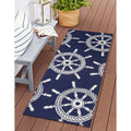 Liora Manne Frontporch Ship Wheel Indoor Outdoor Rug Navy 24 X60