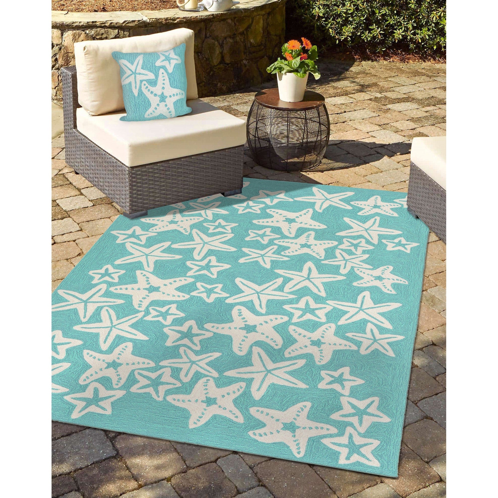Liora Manne Frontporch Starfish Indoor Outdoor Pillow Aqua 18 Square