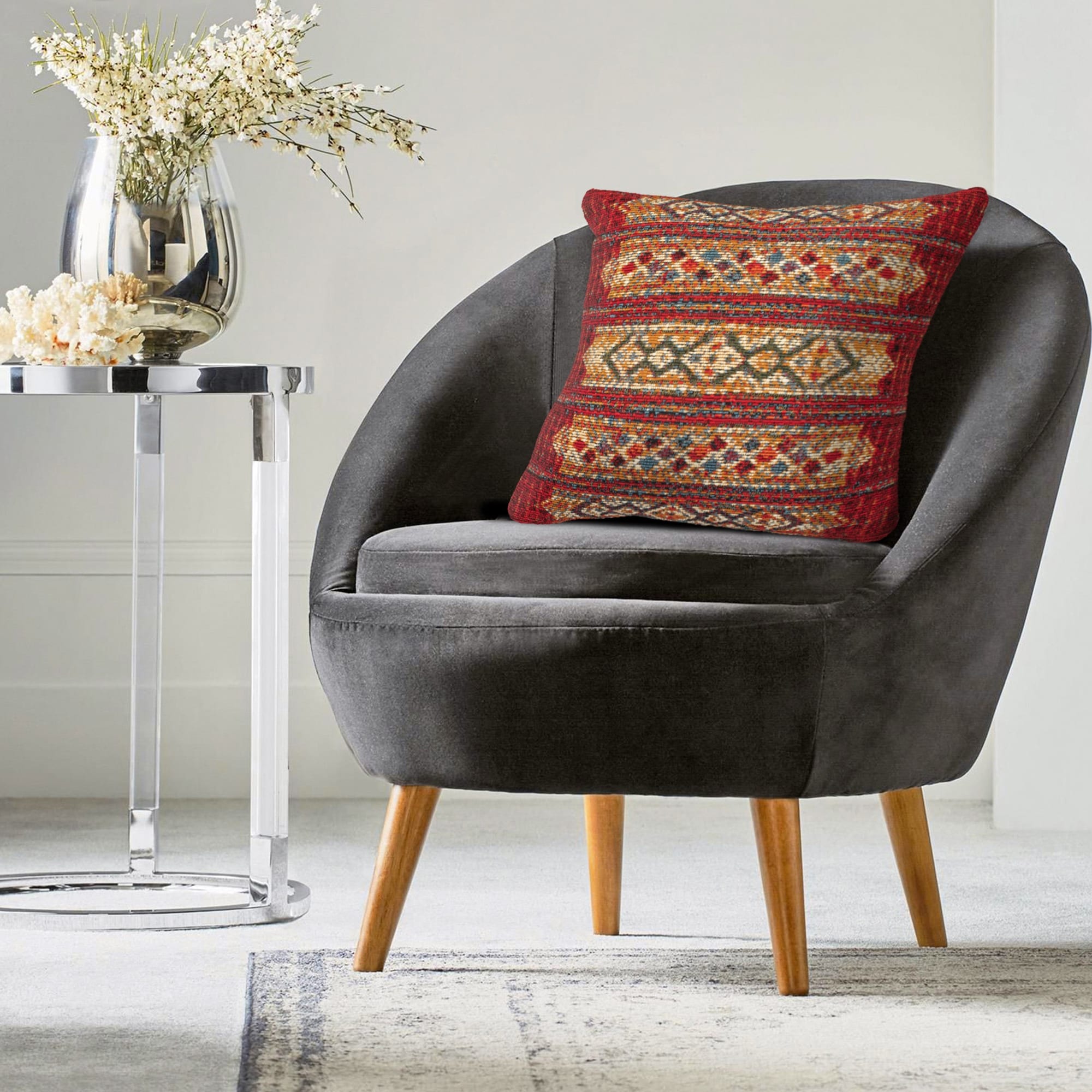 Liora Manne Marina Tribal Stripe Indoor Outdoor Pillow Red.
