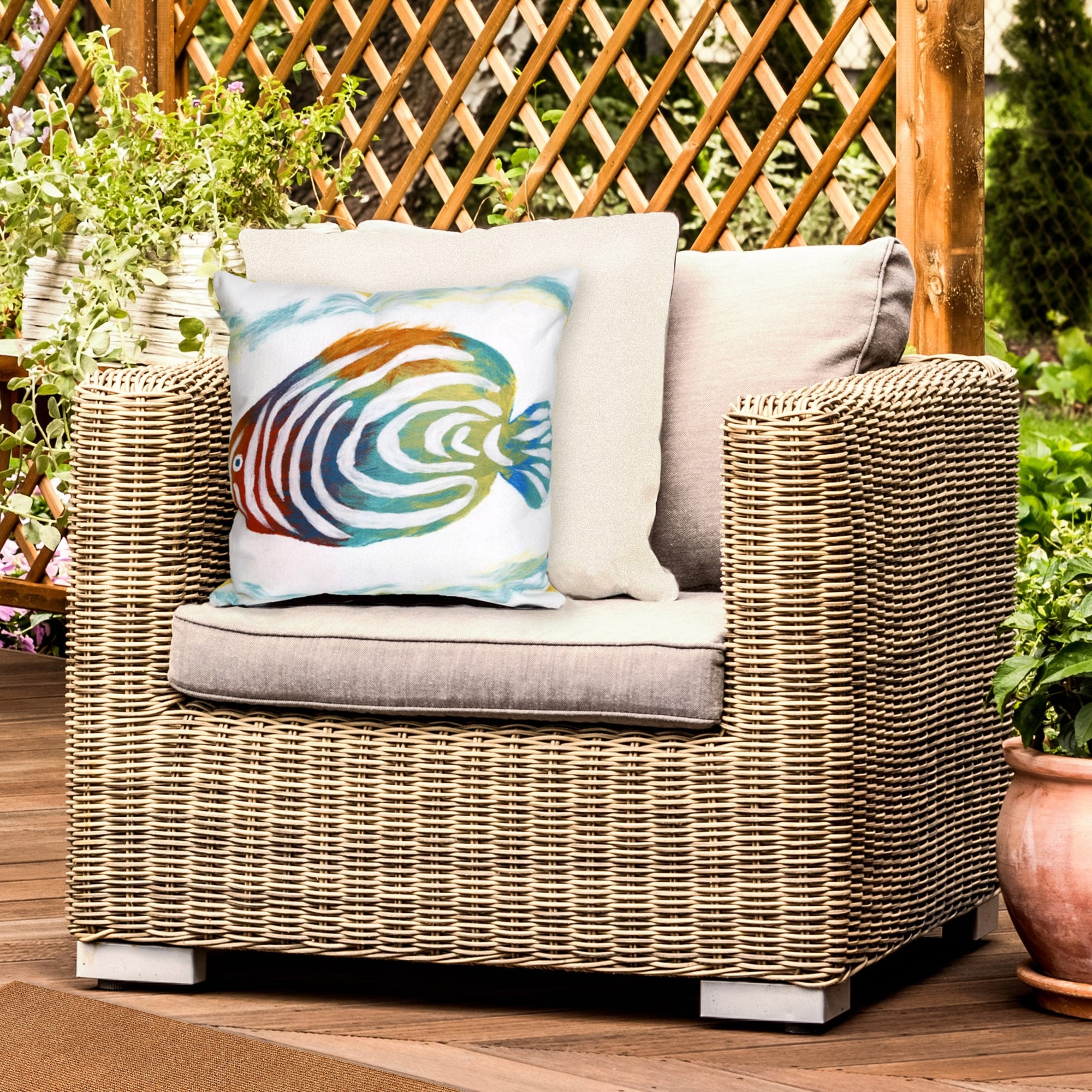 Liora Manne Visions Iii Rainbow Fish Indoor Outdoor Pillow Pearl 20 Square